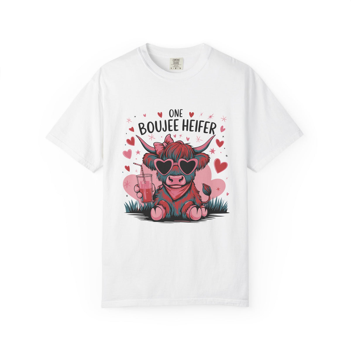 One Boujee Heifer Cute Cow Valentine's Day Graphic T-Shirt Short Sleeve Tee - Sydney So Sweet