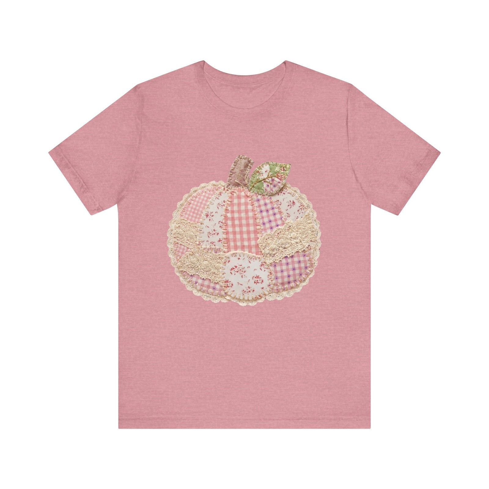 Pumpkin Patch Patchwork Tee Pink Floral Autumn Pumpkin Graphic T‑Shirt