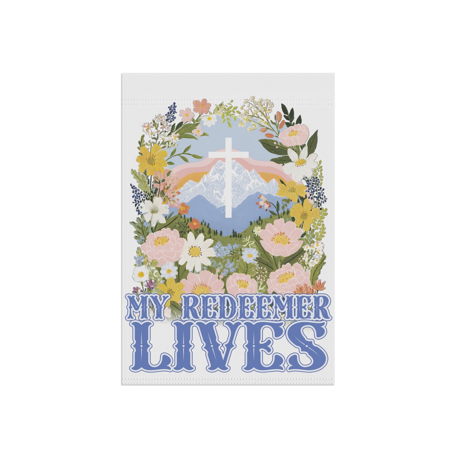 My Redeemer Lives Garden Flag Floral Cross Yard Banner