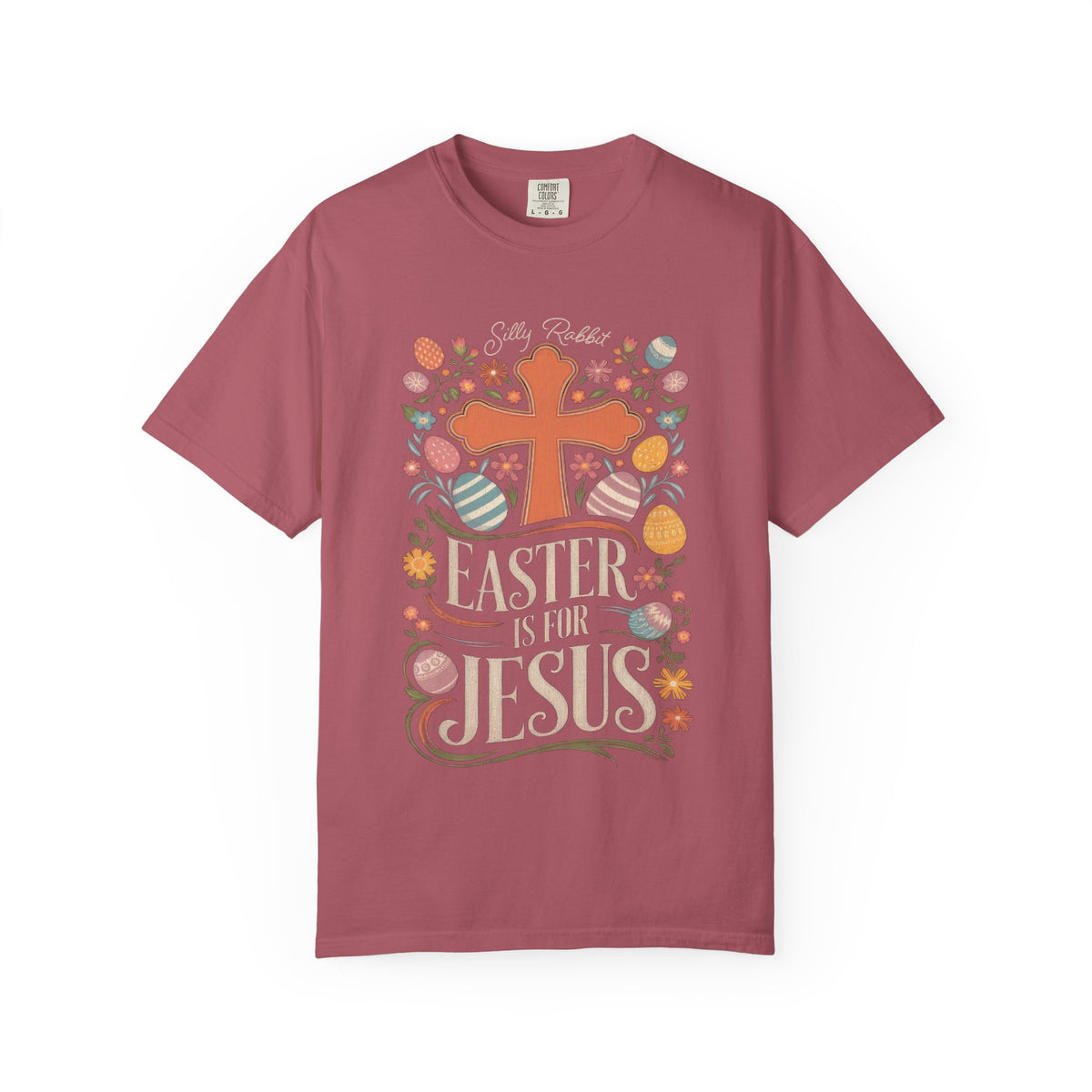 Silly Rabbit Easter Is For Jesus Christian T-Shirt Cross & Easter Eggs Faith Distressed Tee