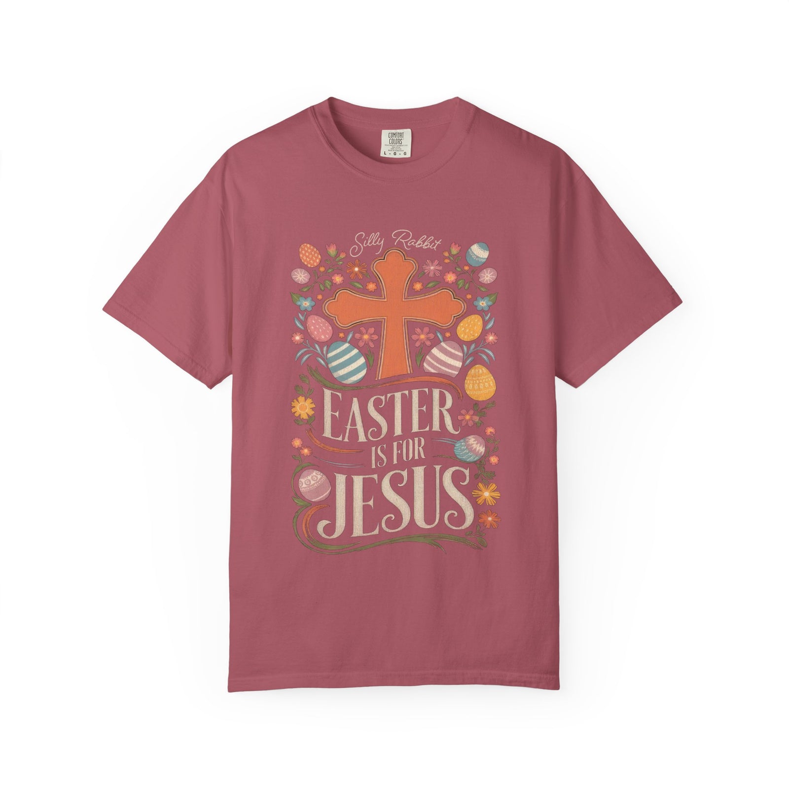 Silly Rabbit Easter Is For Jesus Christian T-Shirt Cross & Easter Eggs Faith Distressed Tee