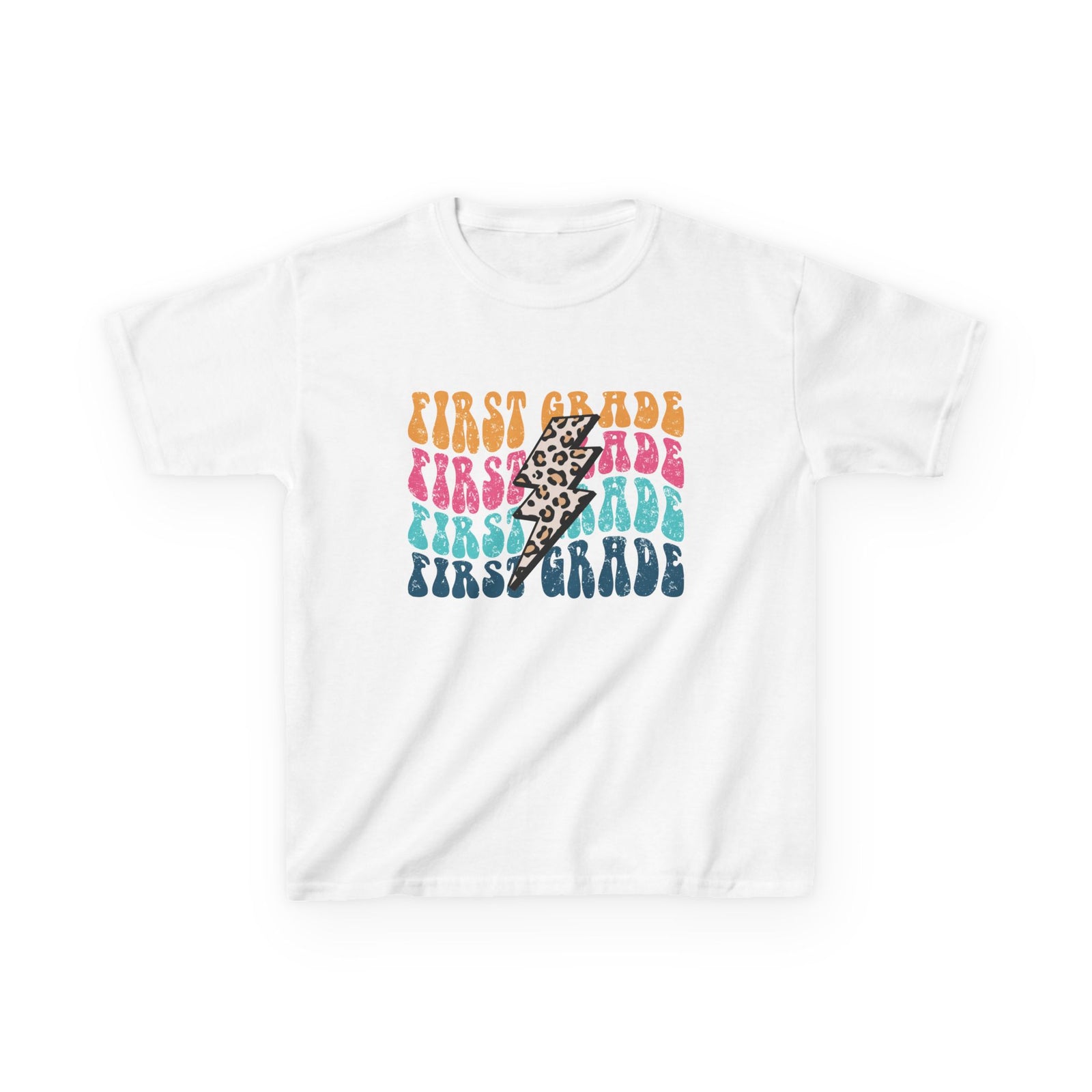 First Grade Leopard Lightning Graphic Tee Back-to-School 1st Grade Kids T-Shirt