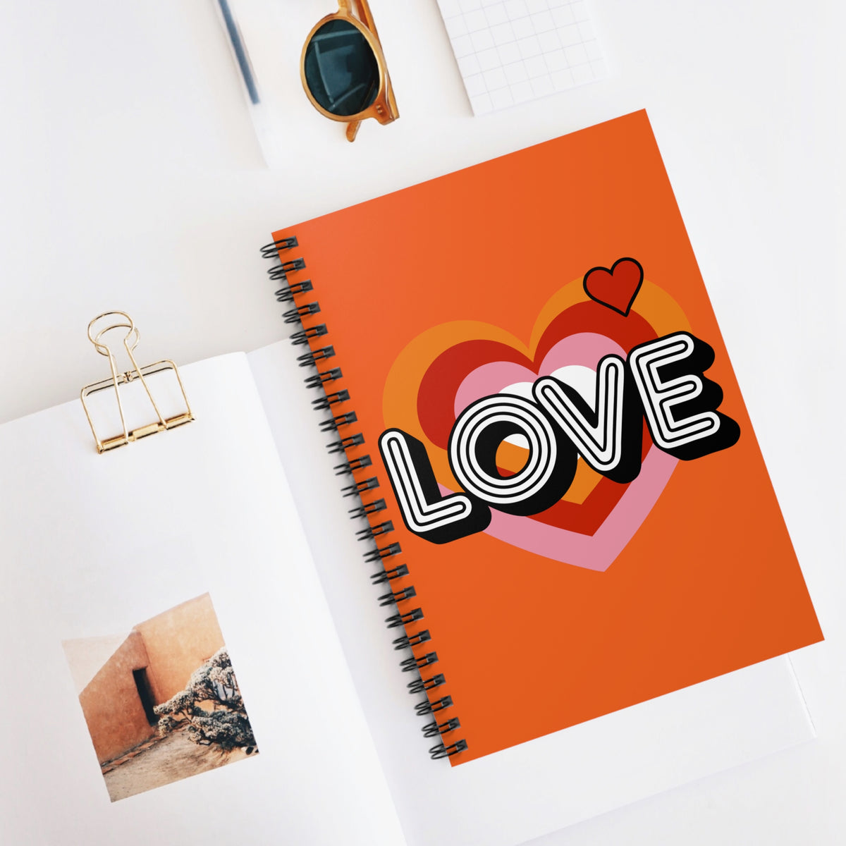 Love Heart Spiral Notebook Retro Orange Ruled Journal