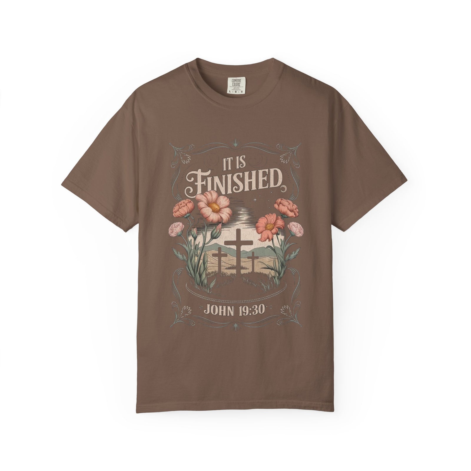 It Is Finished John 19:30 Christian Floral Cross T‑Shirt Unisex Distressed Tee