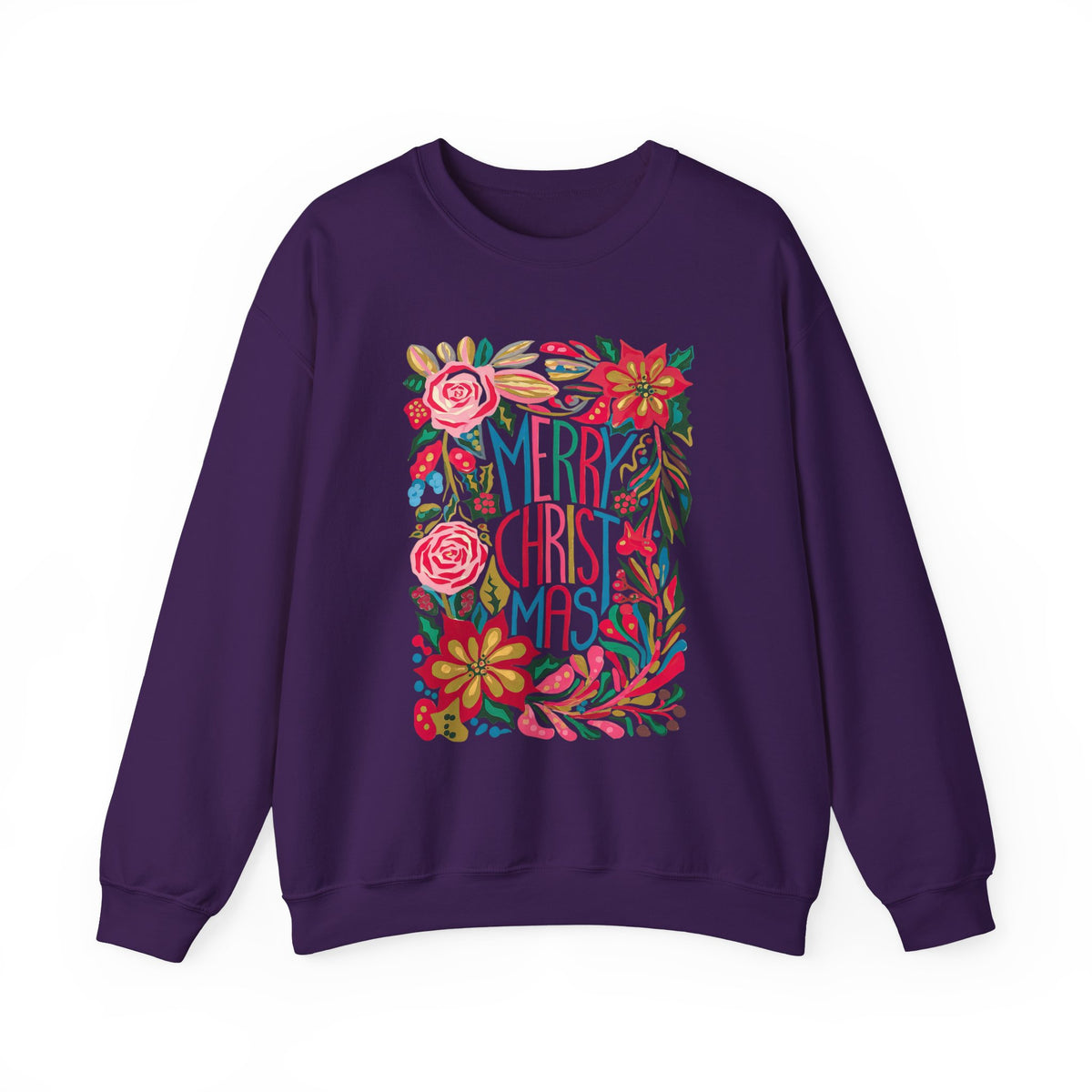 Merry Christmas Bright Holiday Florals Crewneck Unisex Sweatshirt