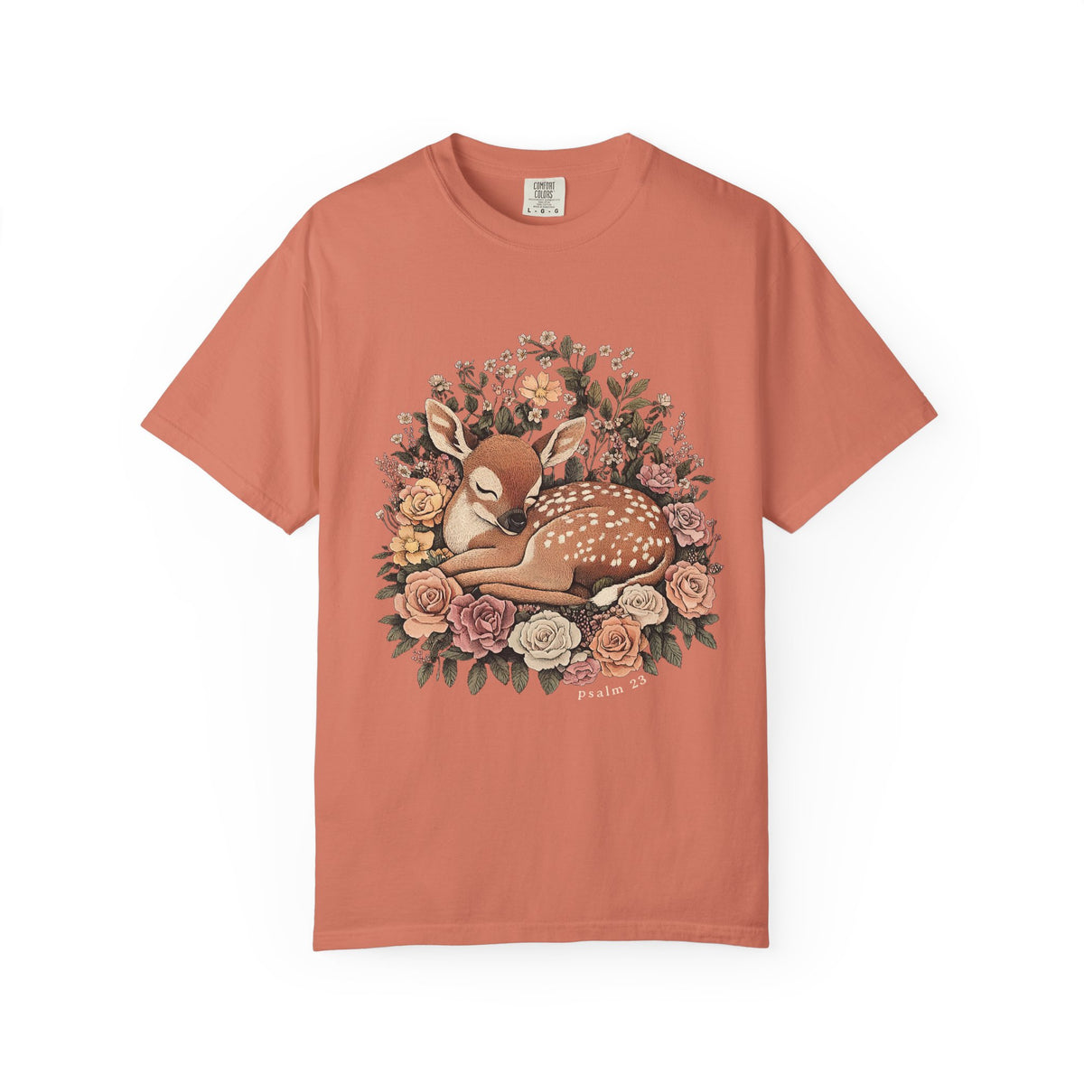 Sleeping Fawn Floral T-Shirt Psalm 23 Inspirational Christian Tee
