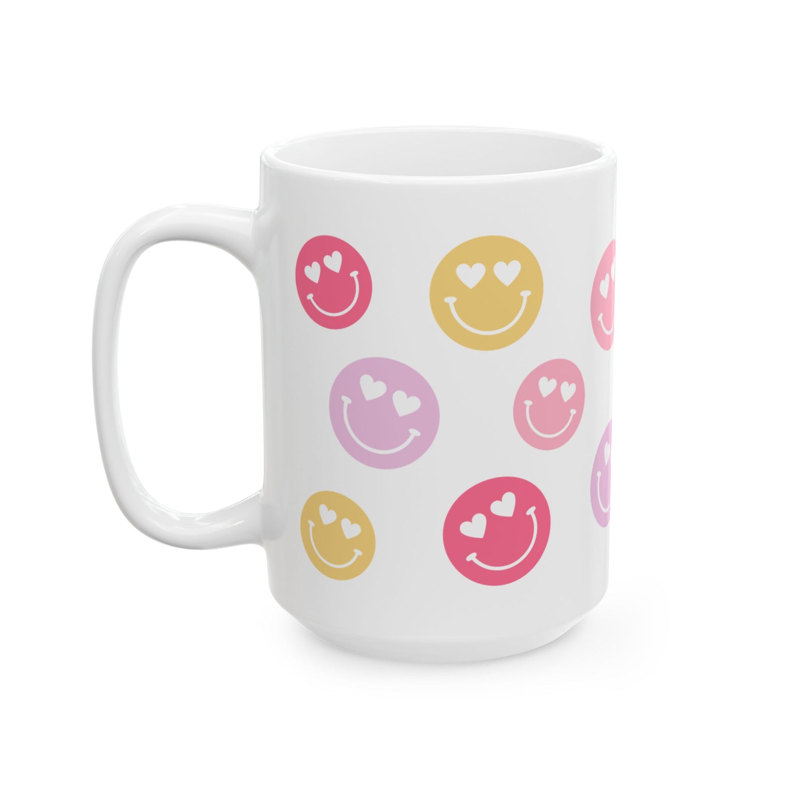 Heart Eyes Smiley Face — Cute Pastel Coffee Cup (11oz, 15oz)