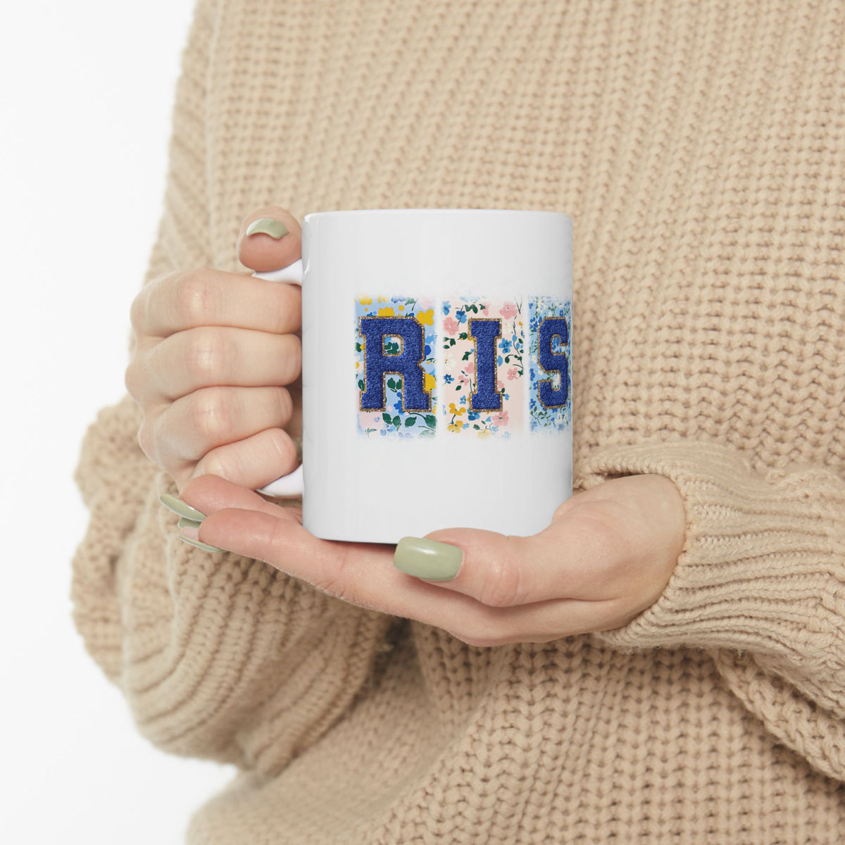 Risen Floral Faux Patch Christian Easter Ceramic Mug Coffee Cup (11oz & 15oz)