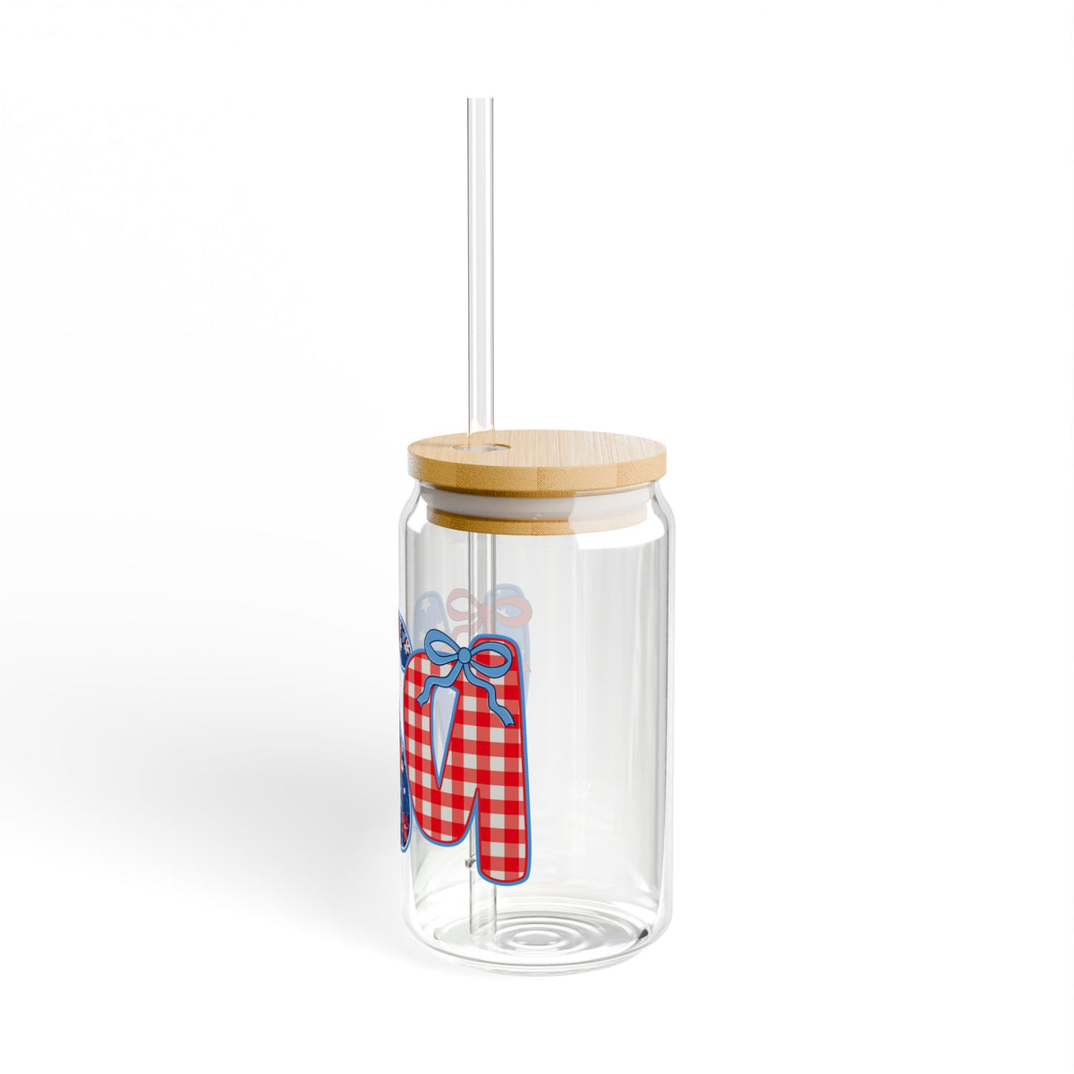 Patriotic USA Sipper Glass 16oz Reusable Drink Jar with Lid & Straw