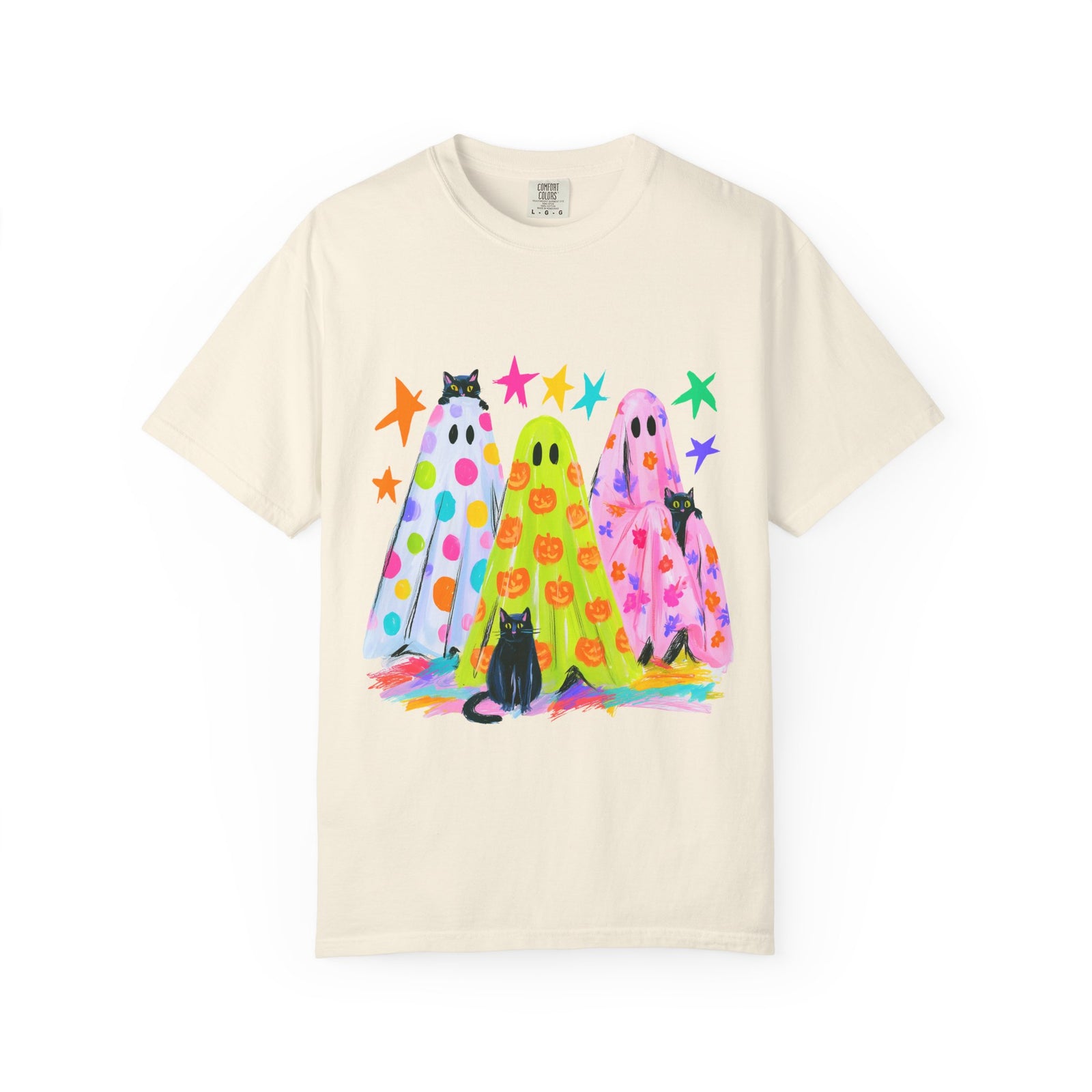 Colorful Polka Dot Halloween Ghost T-Shirt Fun Graphic Tee