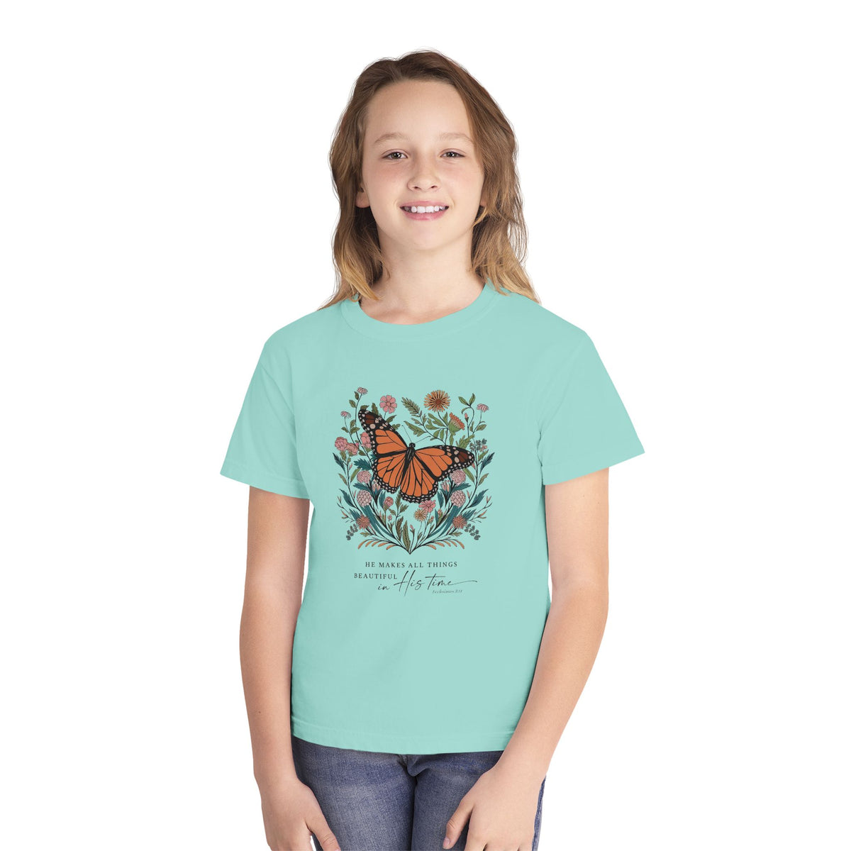 He Makes All Things Beautiful T-Shirt Christian Butterfly Kids Graphic Tee