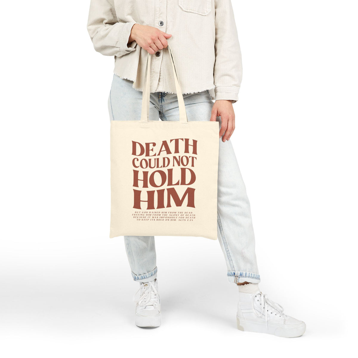 Death Could Not Hold Him Cotton Canvas Christian Easter Tote Bag