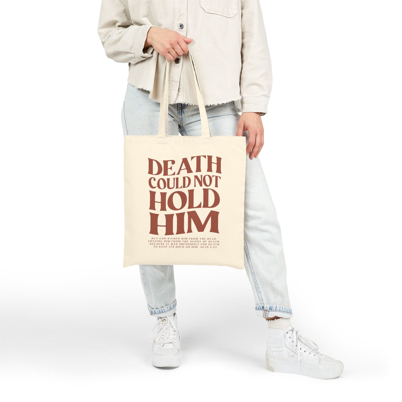 Death Could Not Hold Him Cotton Canvas Christian Easter Tote Bag