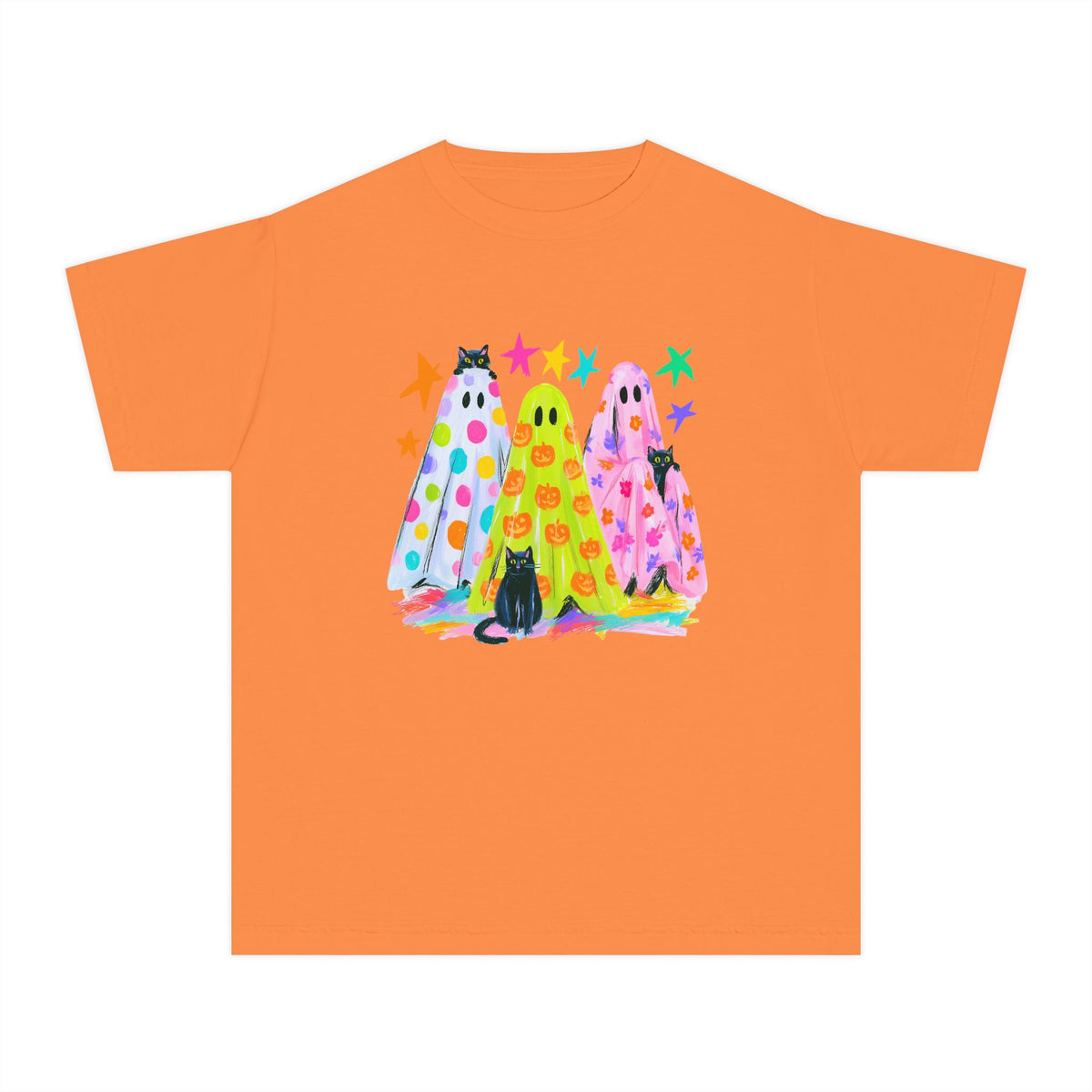Colorful Polka Dot Halloween Ghost T-Shirt Fun Kids Graphic Tee
