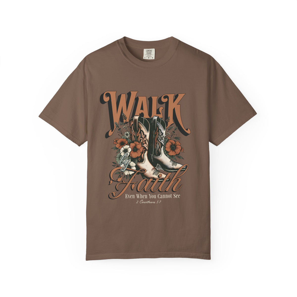 Walk by Faith Graphic T-Shirt Vintage Cowboy Boots & Floral Faith Tee