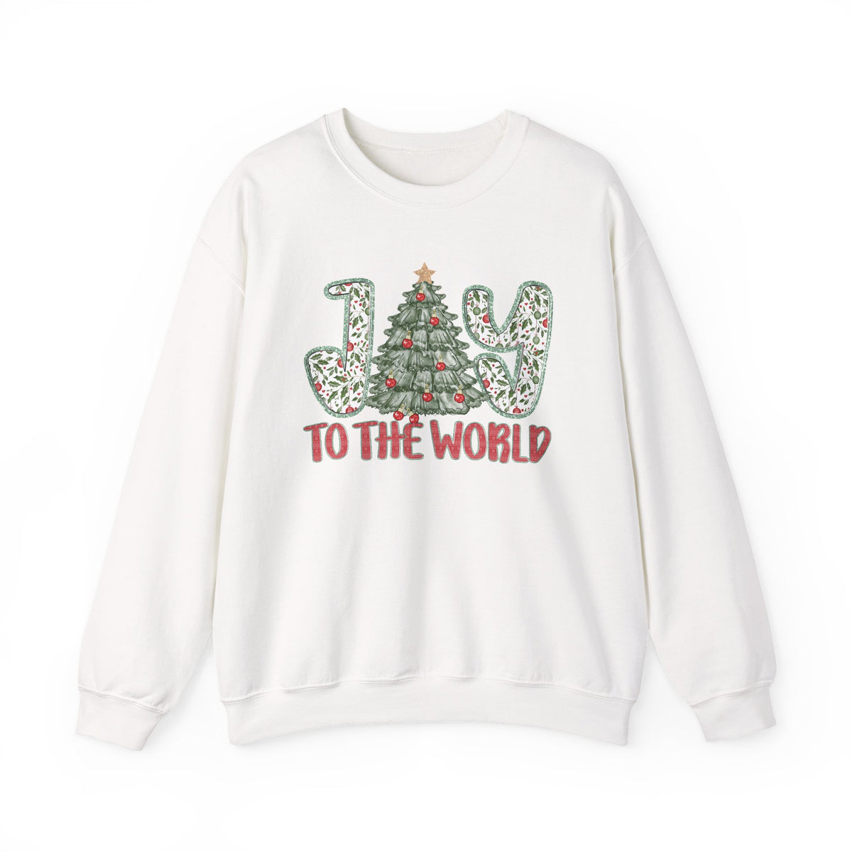 Joy to the World Heavy Blend Unisex Crewneck Cozy Christmas Tree Sweatshirt - Sydney So Sweet