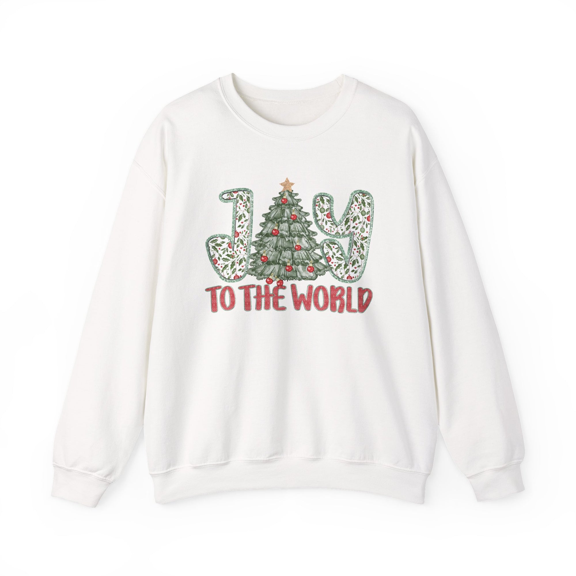 Joy to the World Heavy Blend Unisex Crewneck Cozy Christmas Tree Sweatshirt - Sydney So Sweet
