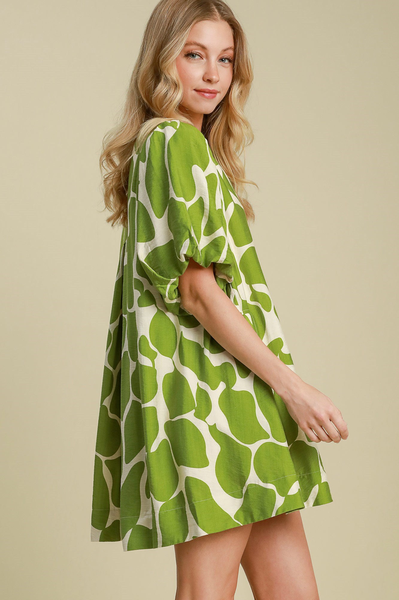 Umgee Two Tone Abstract Print Puff Sleeve Dress - Sydney So Sweet