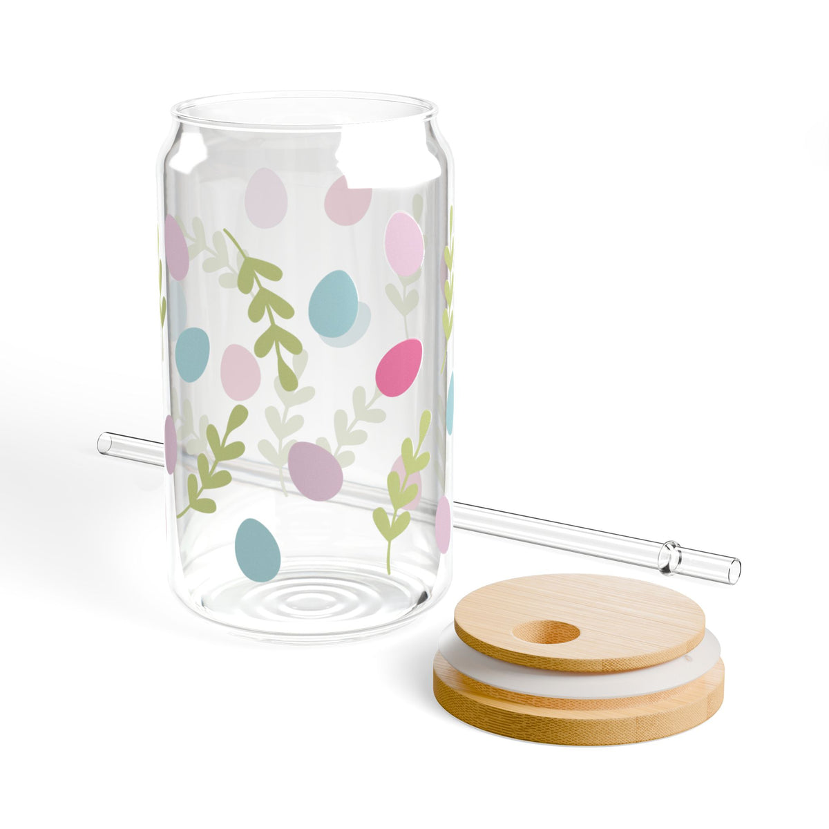 Egg Hunt Tumbler Sipper Glass 16oz — Reusable Drink Jar with Lid & Straw