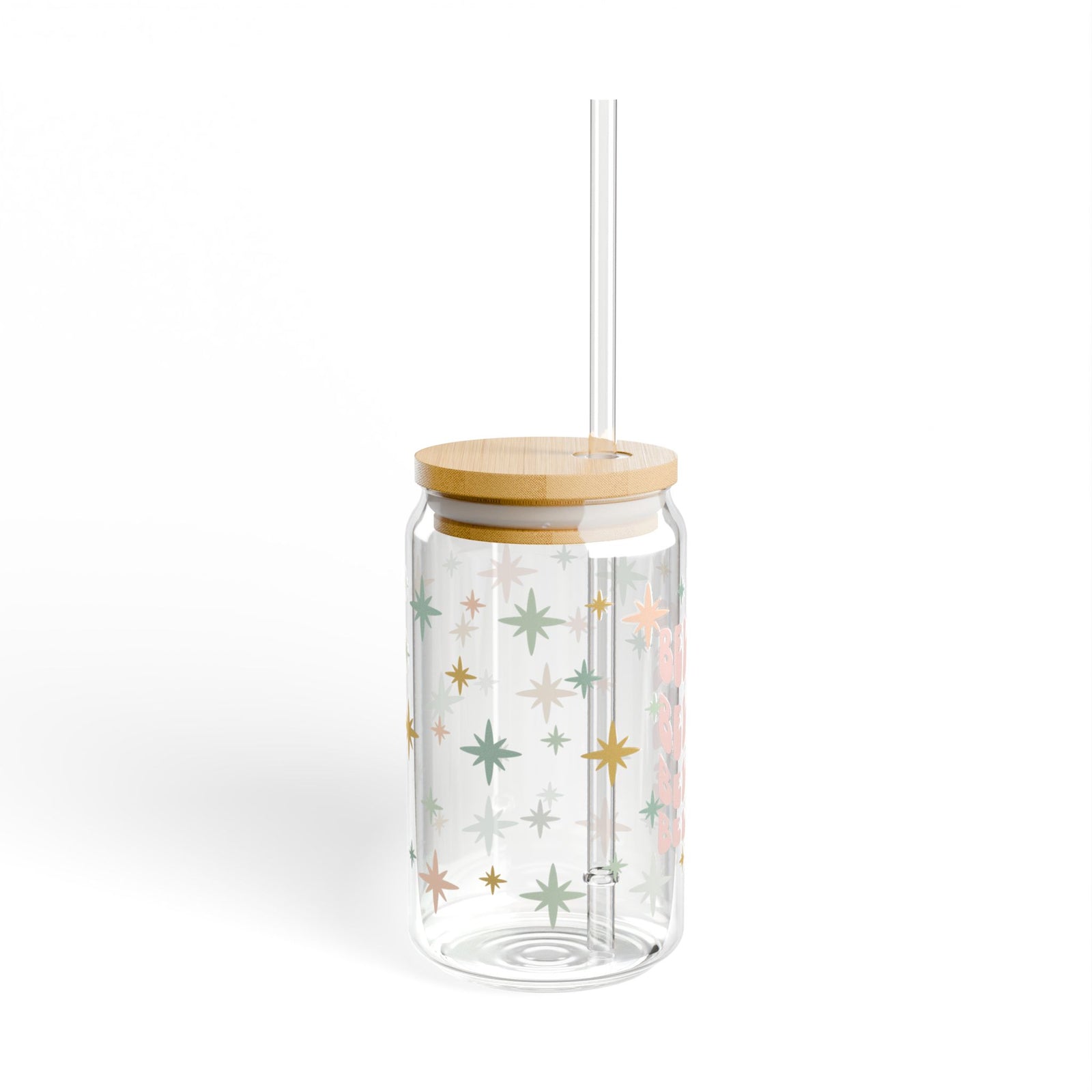 Believe Winter Magic Iced Coffee Sipper Glass 16oz Reusable Drink Jar with Lid & Straw
