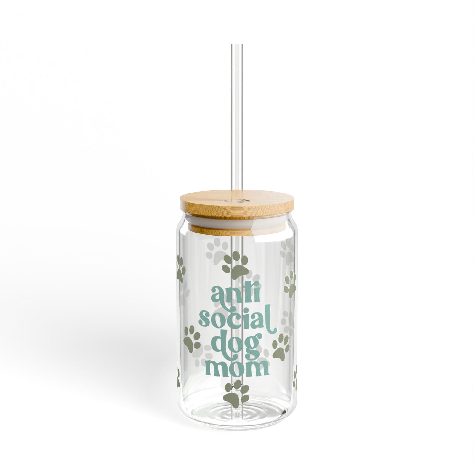 Anti Social Dog Mom Tumbler Sipper Glass 16oz — Reusable Drink Jar with Lid & Straw - Sydney So Sweet