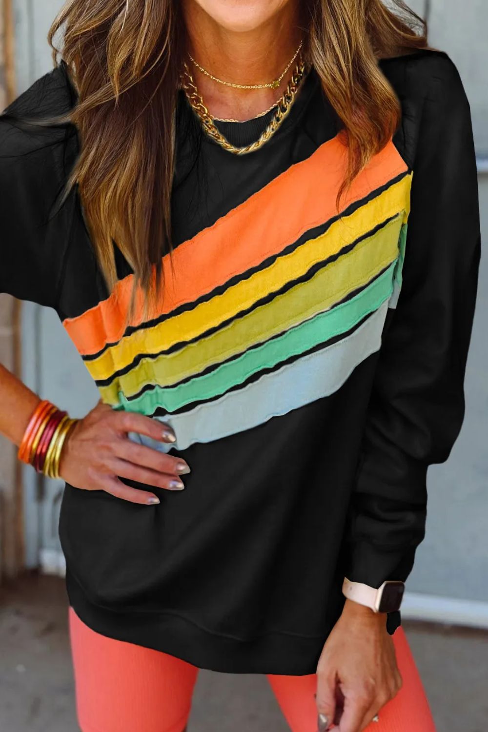 Contrast Round Neck Long Sleeve Sweatshirt - Sydney So Sweet