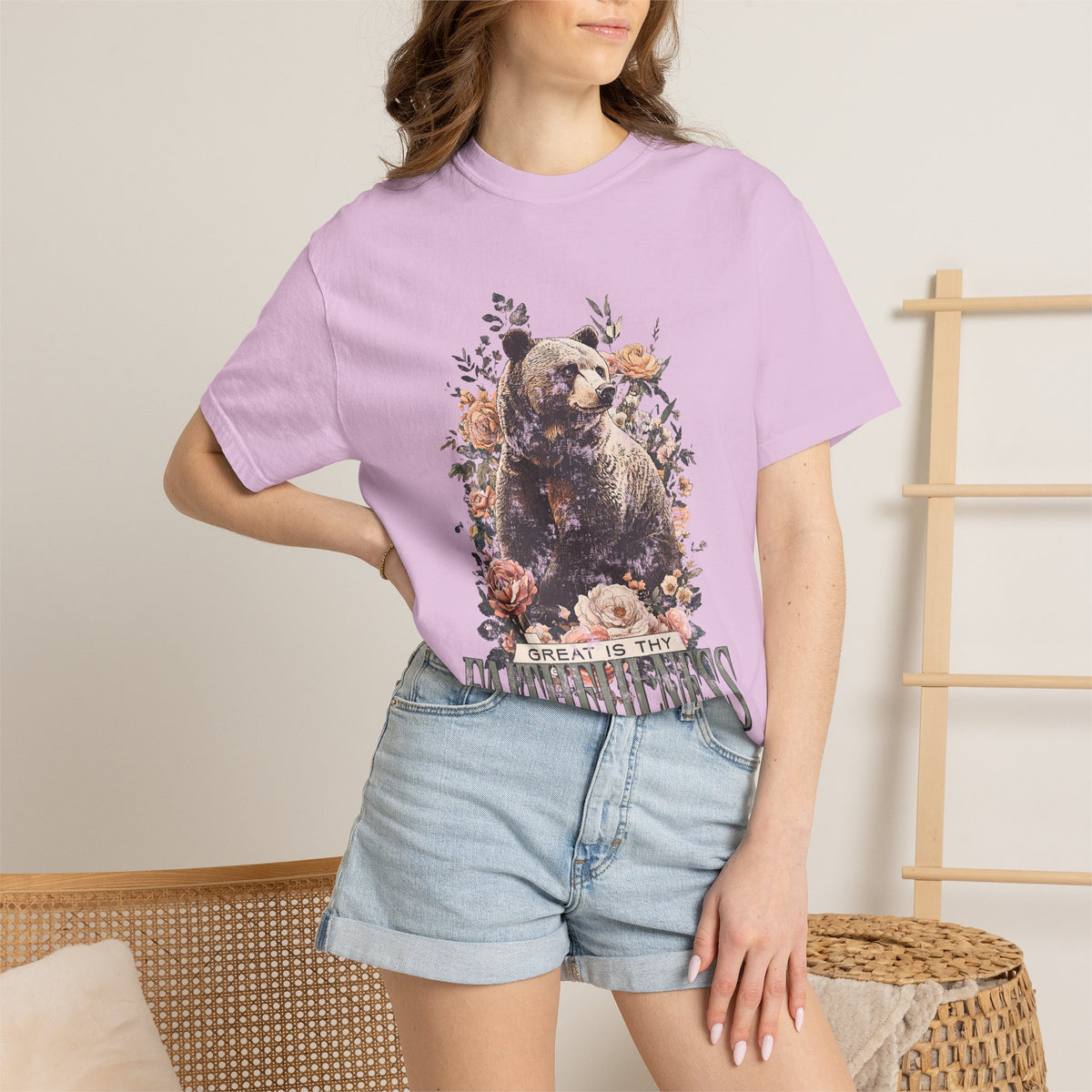 How Great is Thy Faithfulness T-Shirt Grizzly Bear Christian Distressed Tee