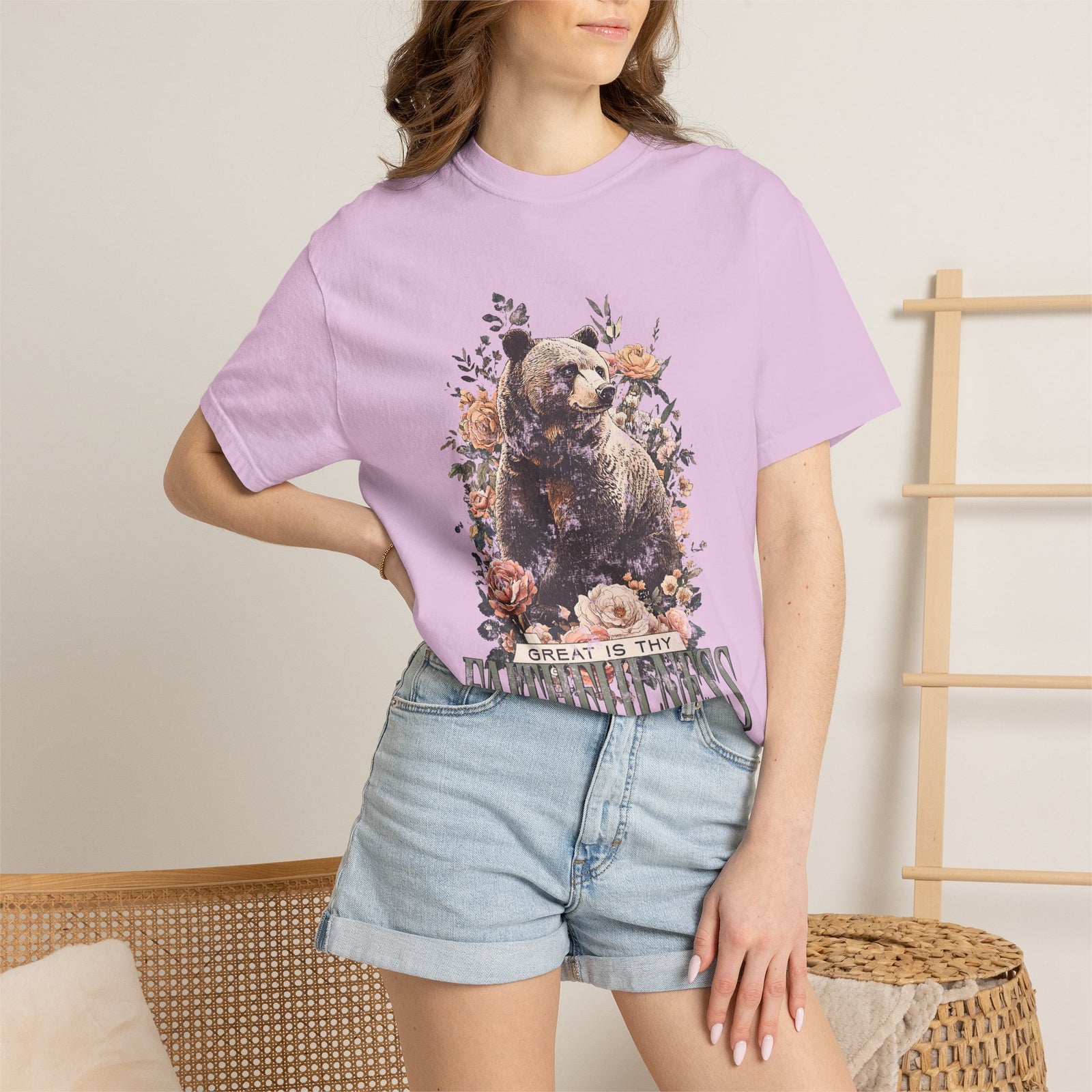 How Great is Thy Faithfulness T-Shirt Grizzly Bear Christian Distressed Tee