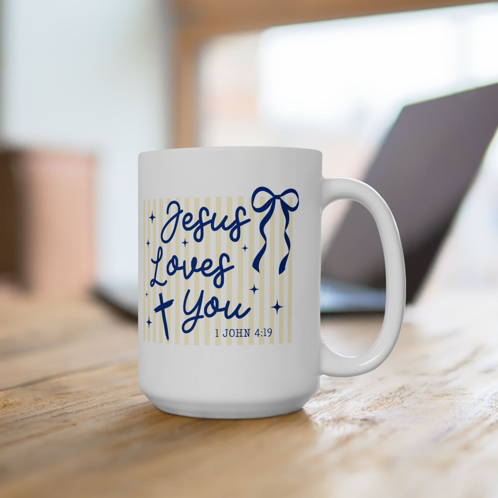 Jesus Loves You Cute Striped Ceramic Mug Coffee Cup (11oz & 15oz)