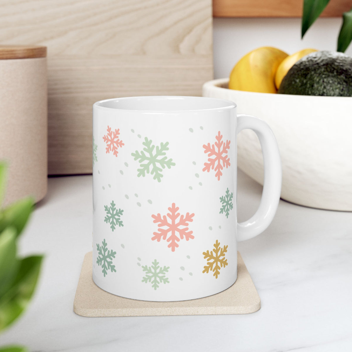 Pastel Snowflake Winter Christmas Ceramic Mug Coffee Cup (11oz & 15oz)