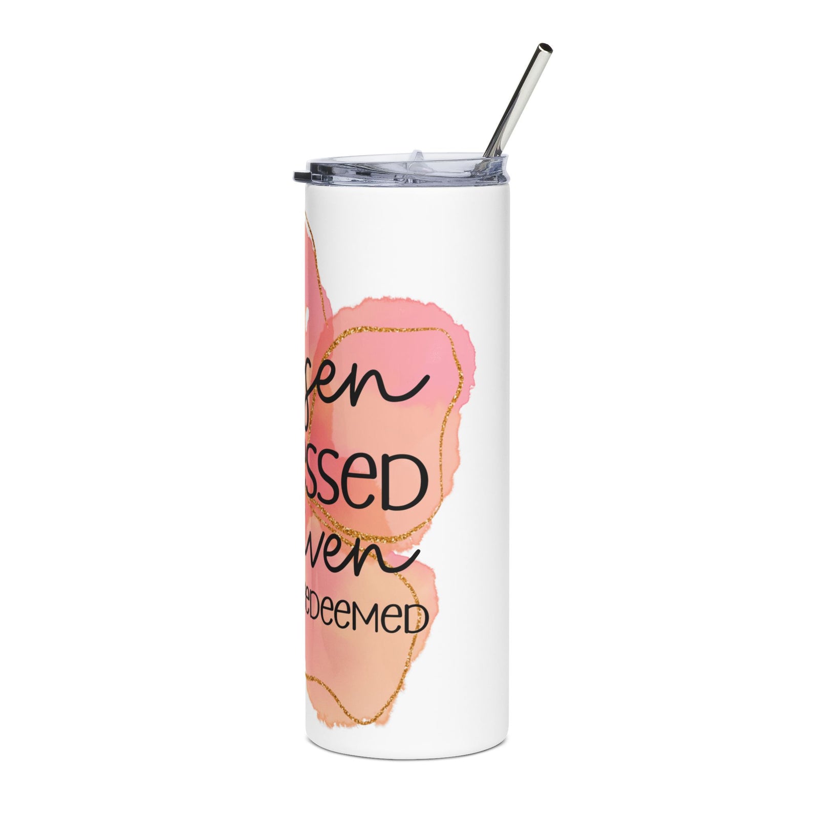 Chosen, Blessed, Forgiven Redeemed Watercolor 20oz Stainless Tumbler Insulated Christian Travel Cup - Sydney So Sweet