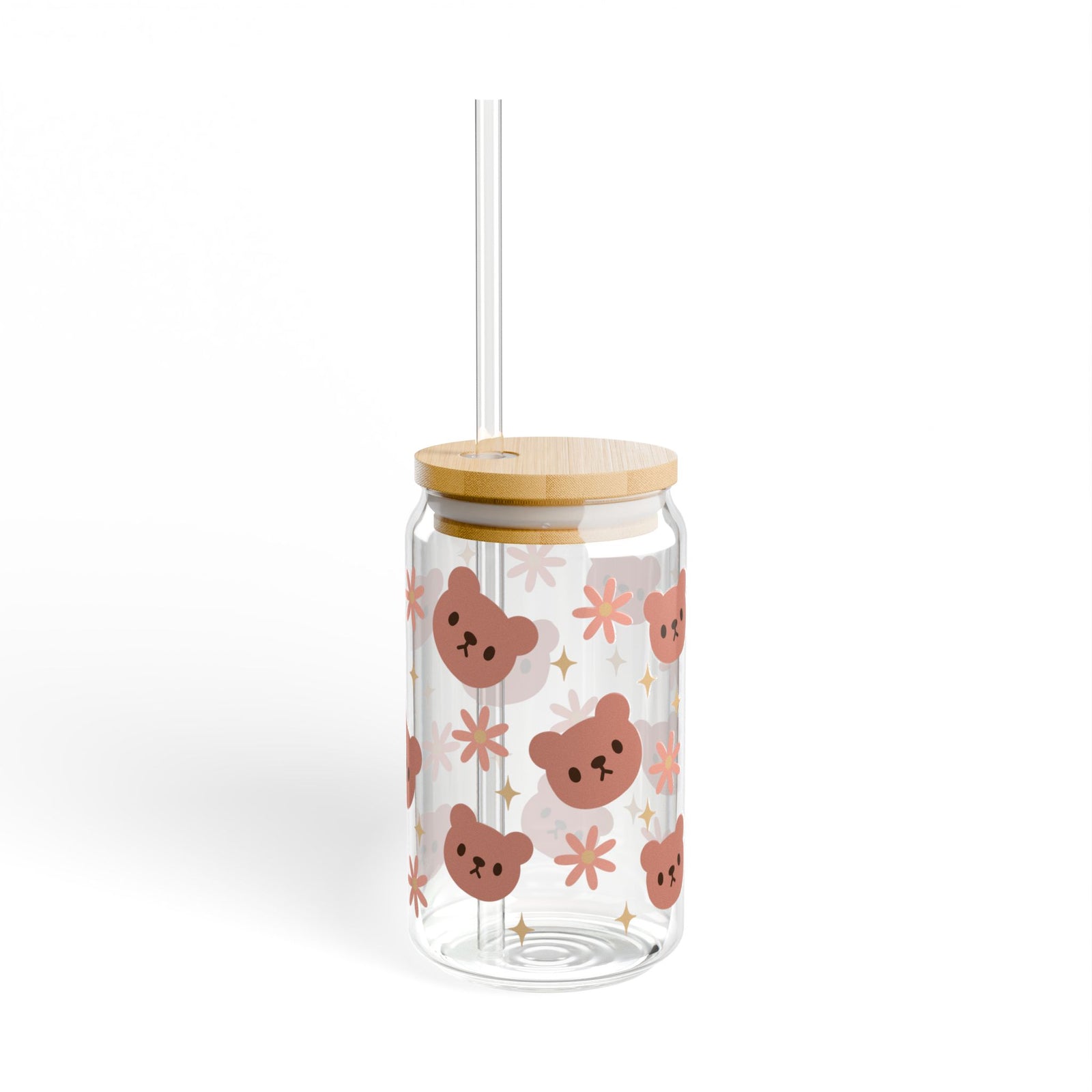 Beary Cute Tumbler Sipper Glass 16oz — Reusable Drink Jar with Lid & Straw - Sydney So Sweet