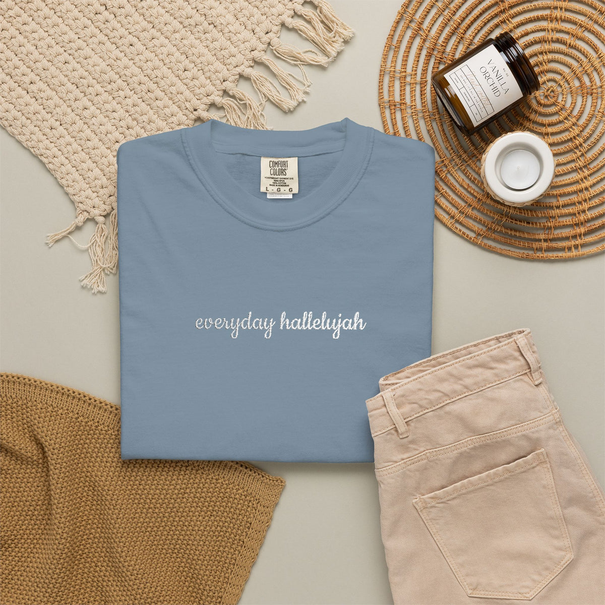 Everyday Hallelujah Embroidered Script Tee Christian Inspirational T-Shirt