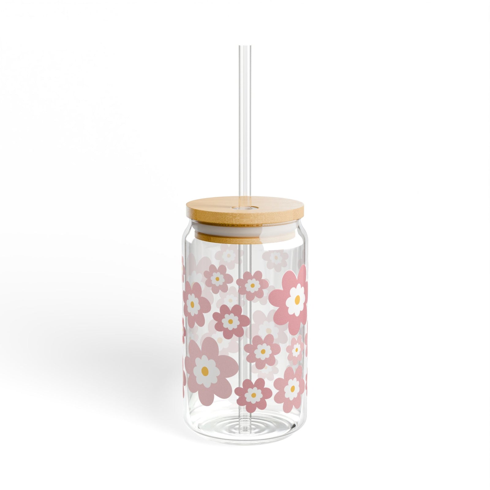 Spring Bouquet Tumbler Sipper Glass 16oz — Reusable Drink Jar with Lid & Straw