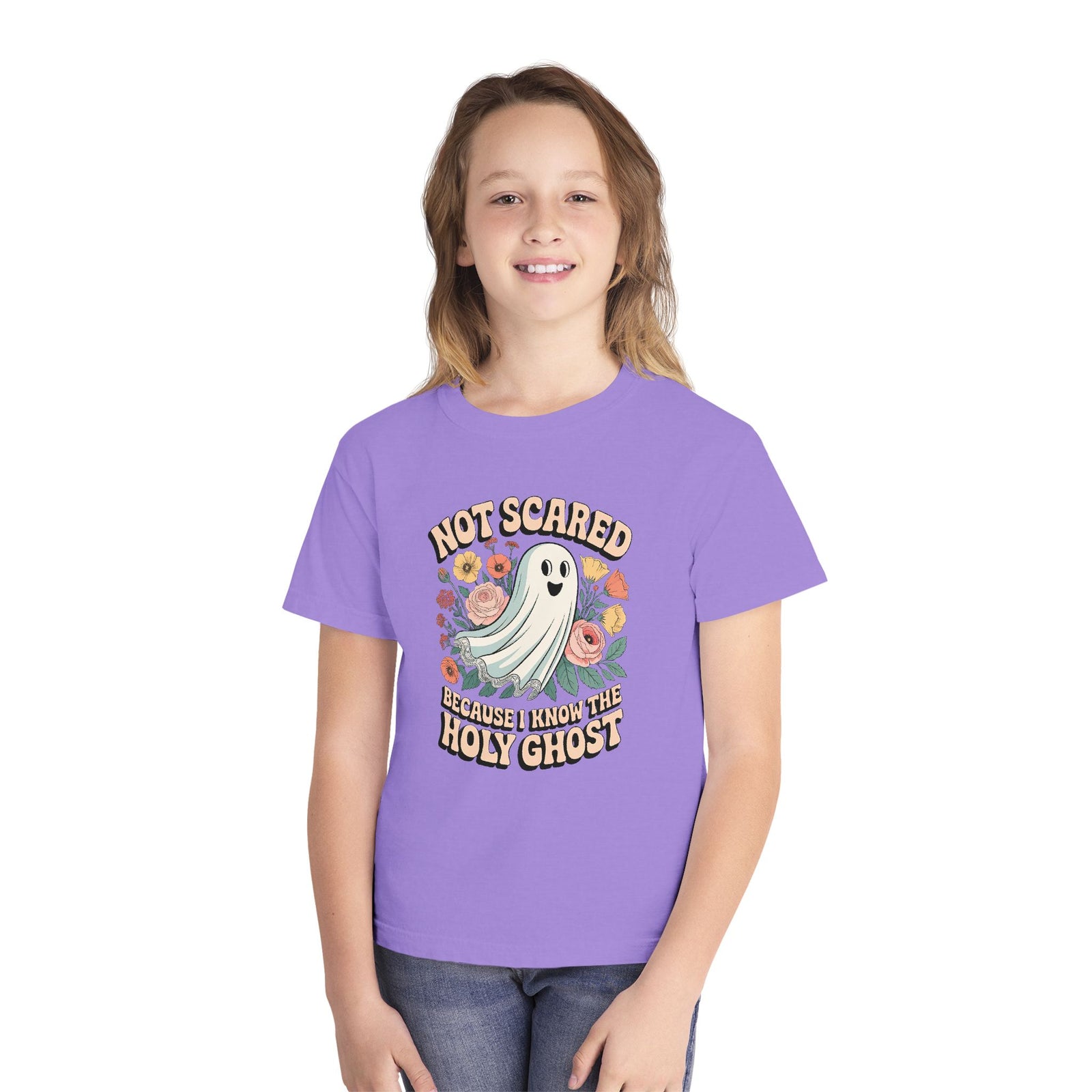 Not Scared Holy Ghost T-Shirt Christian Halloween Kids Graphic Tee