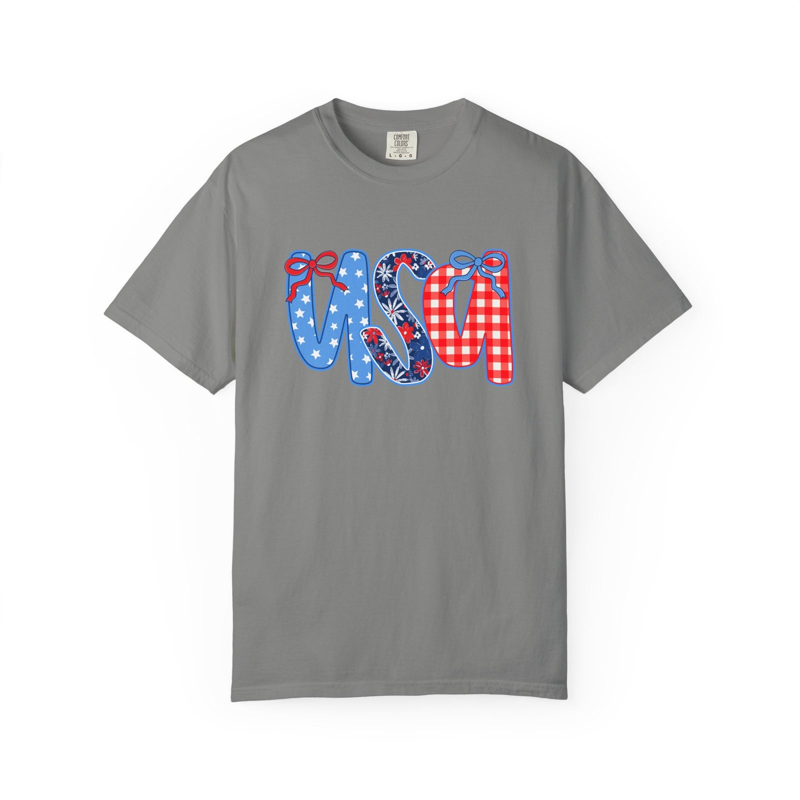 Coquette Bow USA Patriotic Graphic T-Shirt 4th of July Tee