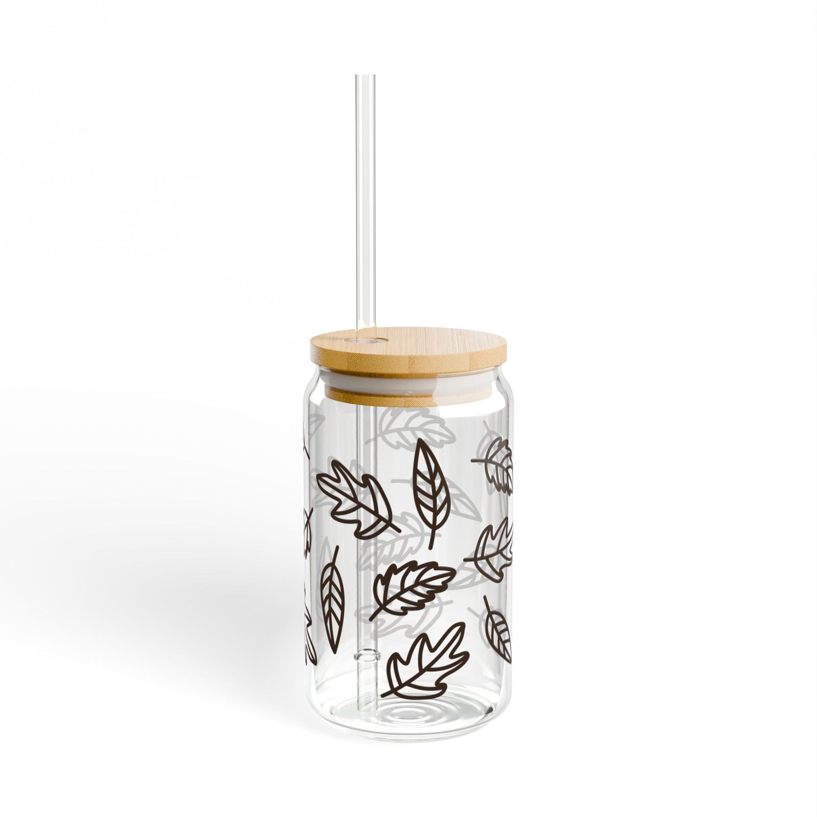 Autumn Leaf Sipper Glass 16oz Reusable Drink Jar with Lid & Straw