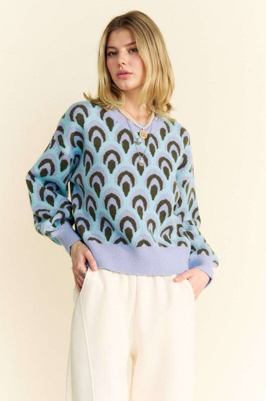 Davi & Dani Scale Jacquard Round Neck Drop Shoulder Sweater - Sydney So Sweet