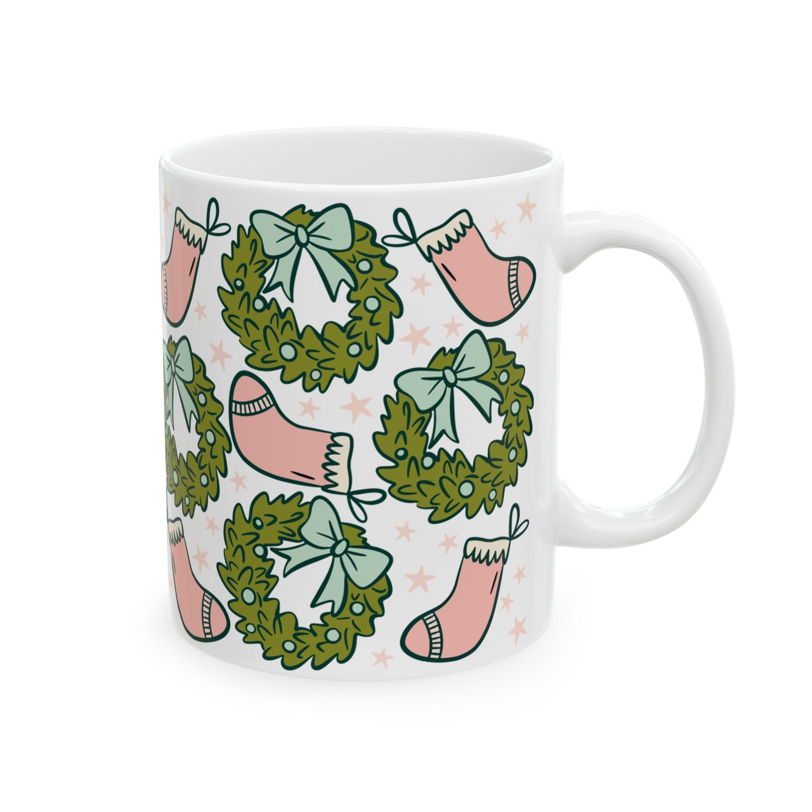 Holly Jolly Christmas Stockings Ceramic Mug Coffee Cup (11oz & 15oz)
