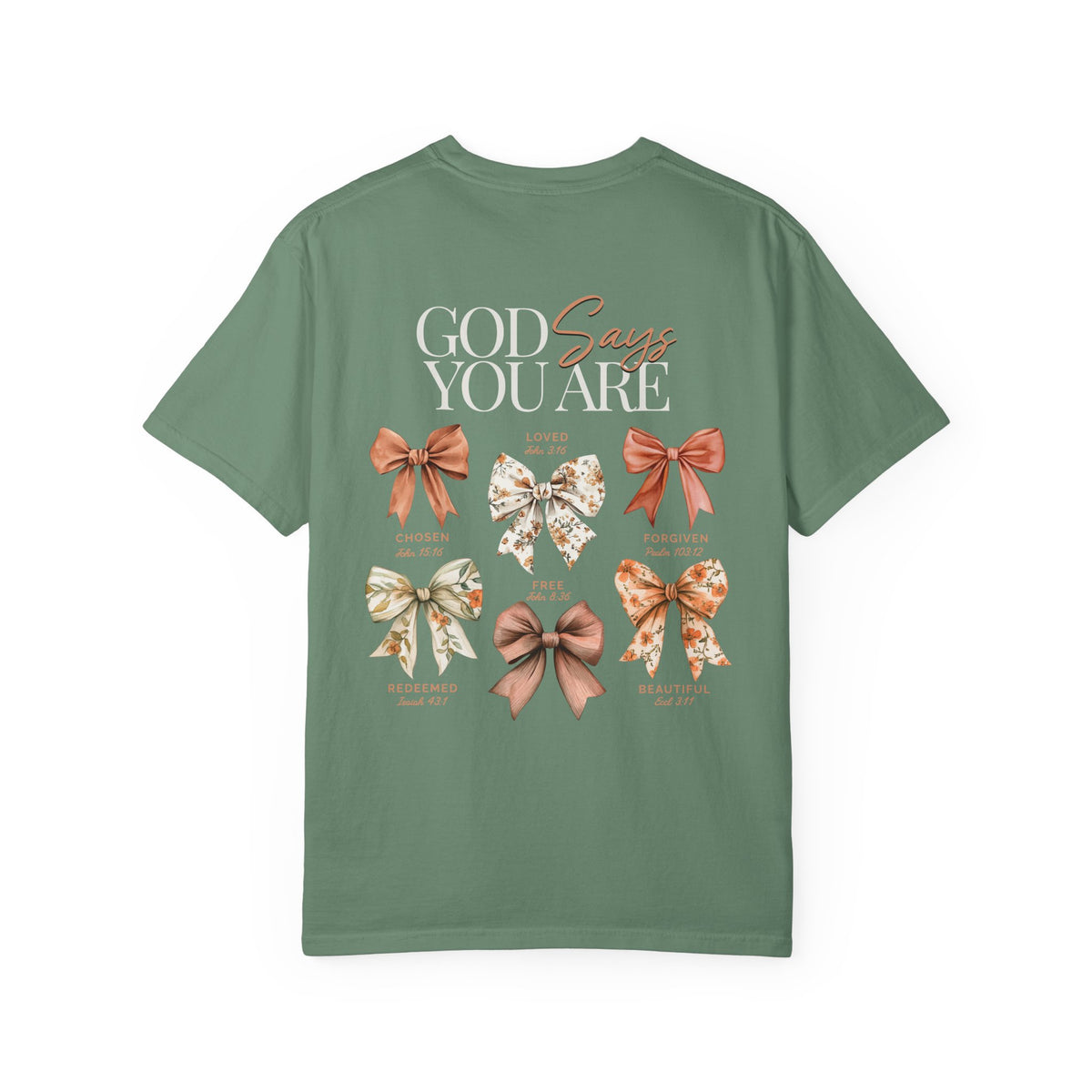 God Says You Are Coquette Bow Graphic T‑Shirt Inspirational Floral Tee