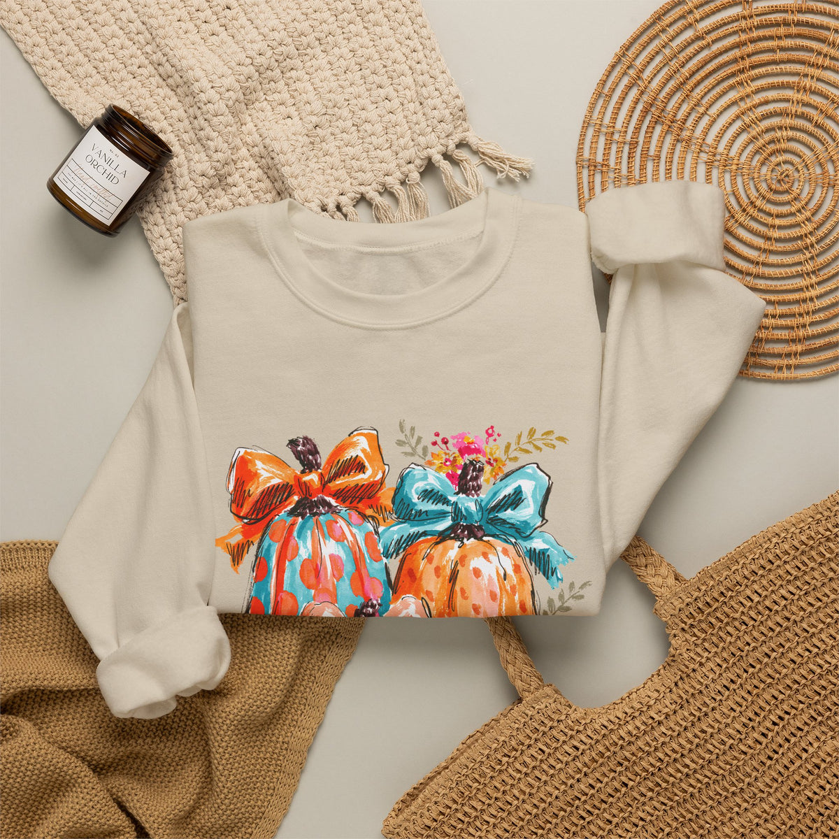 Floral Preppy Coquette Fall Pumpkin Sweatshirt Cute Watercolor Graphic Pullover
