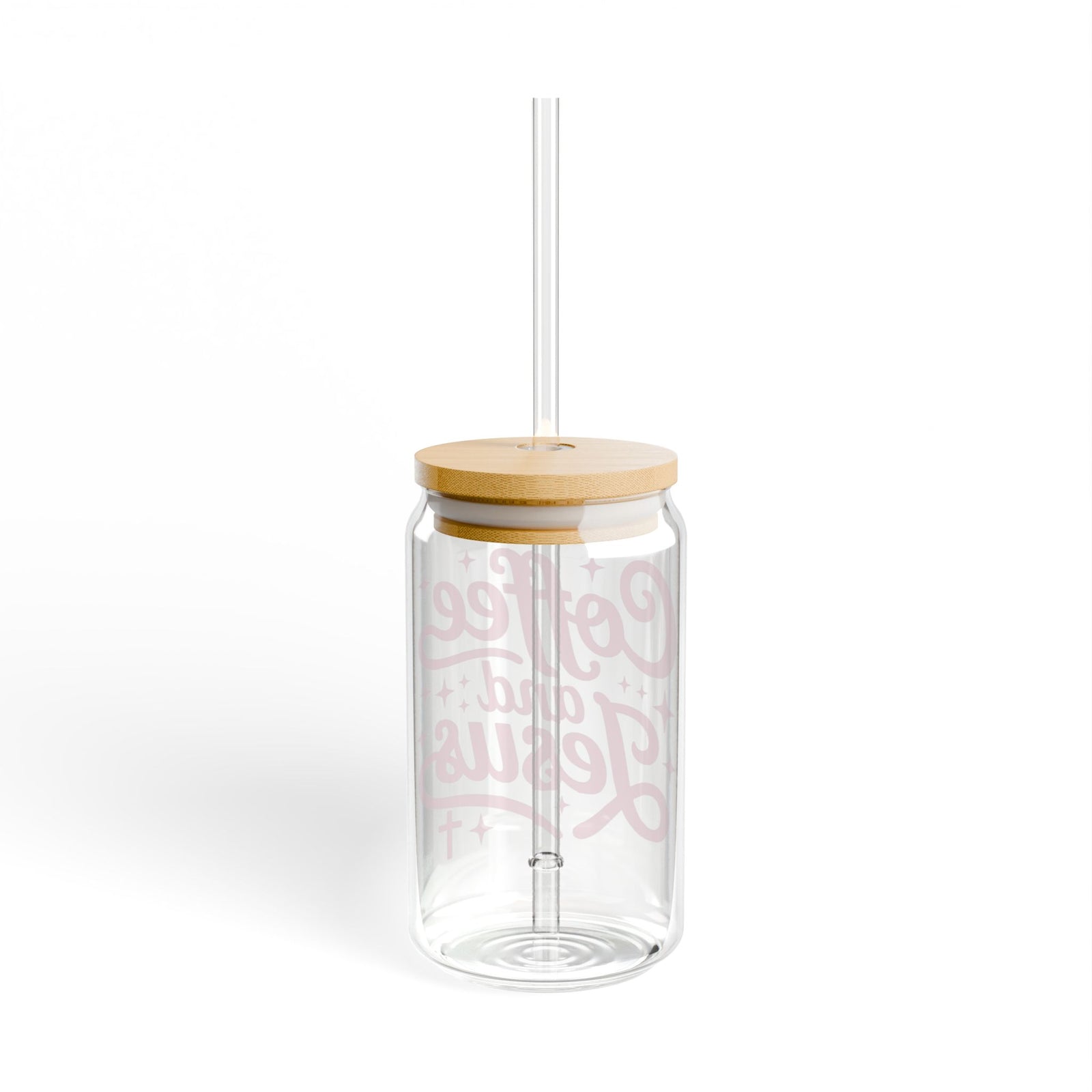 Coffee and Jesus Pink Script 16oz Sipper Glass Tumbler with Bamboo Lid & Straw - Sydney So Sweet