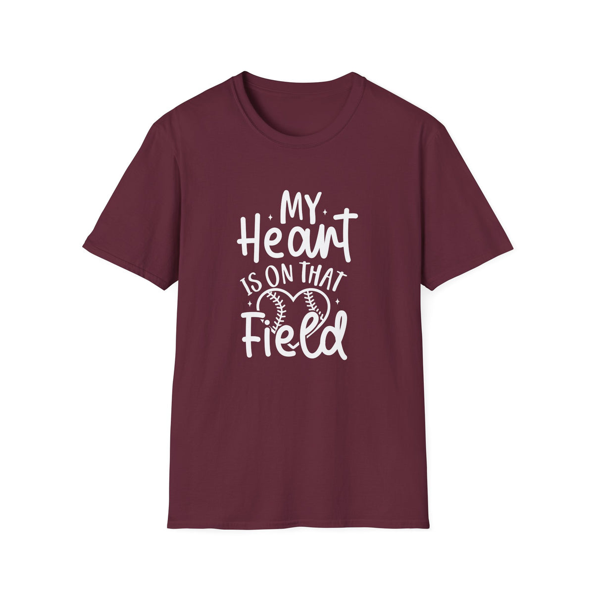 My Heart is On That Field Baseball or Softball Graphic T-Shirt Cute Sports Mom Tee (12 Team Colors)