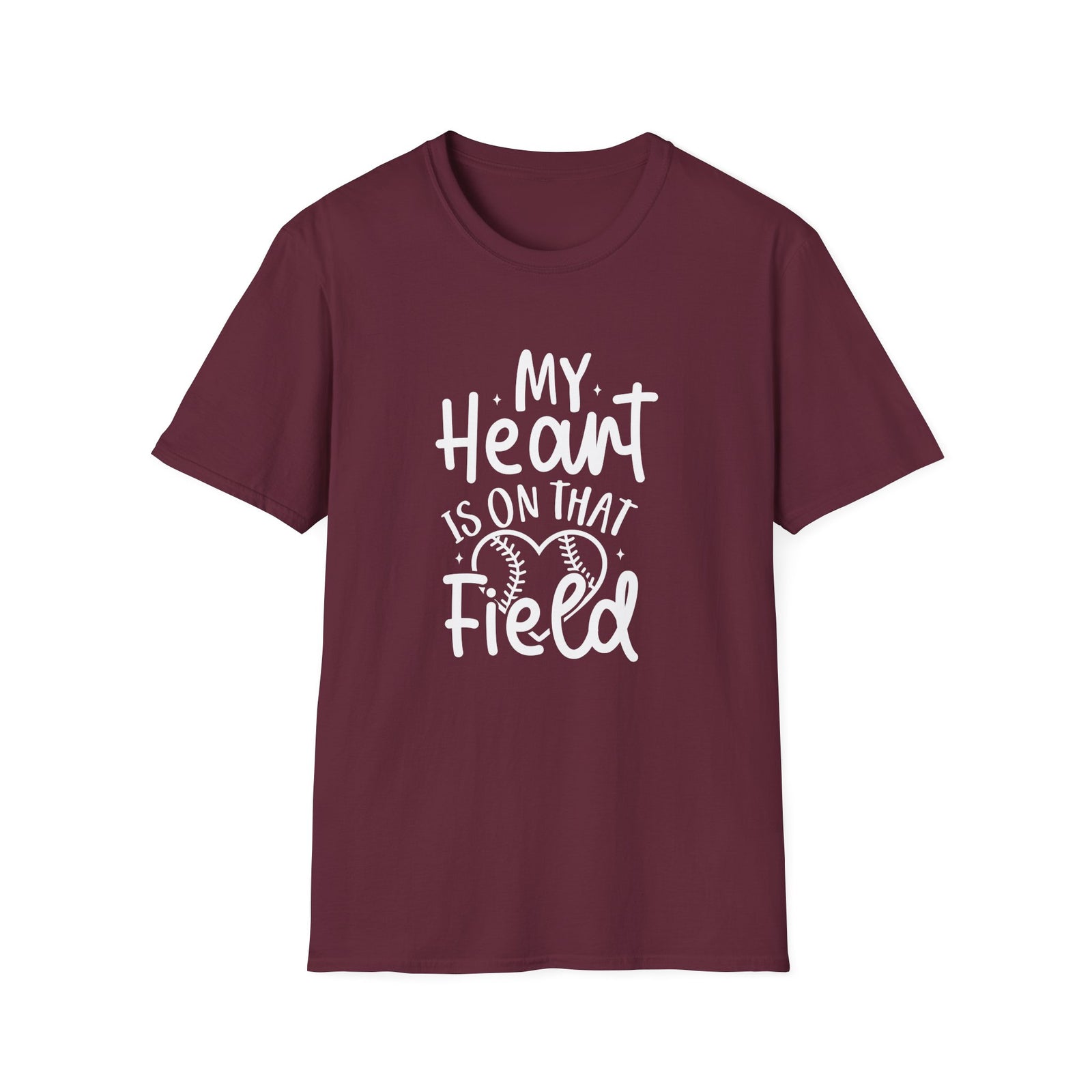 My Heart is On That Field Baseball or Softball Graphic T-Shirt Cute Sports Mom Tee (12 Team Colors)