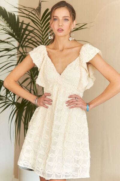 ADORA Tie Back V-Neck Ruffle Sleeve Dress - Sydney So Sweet