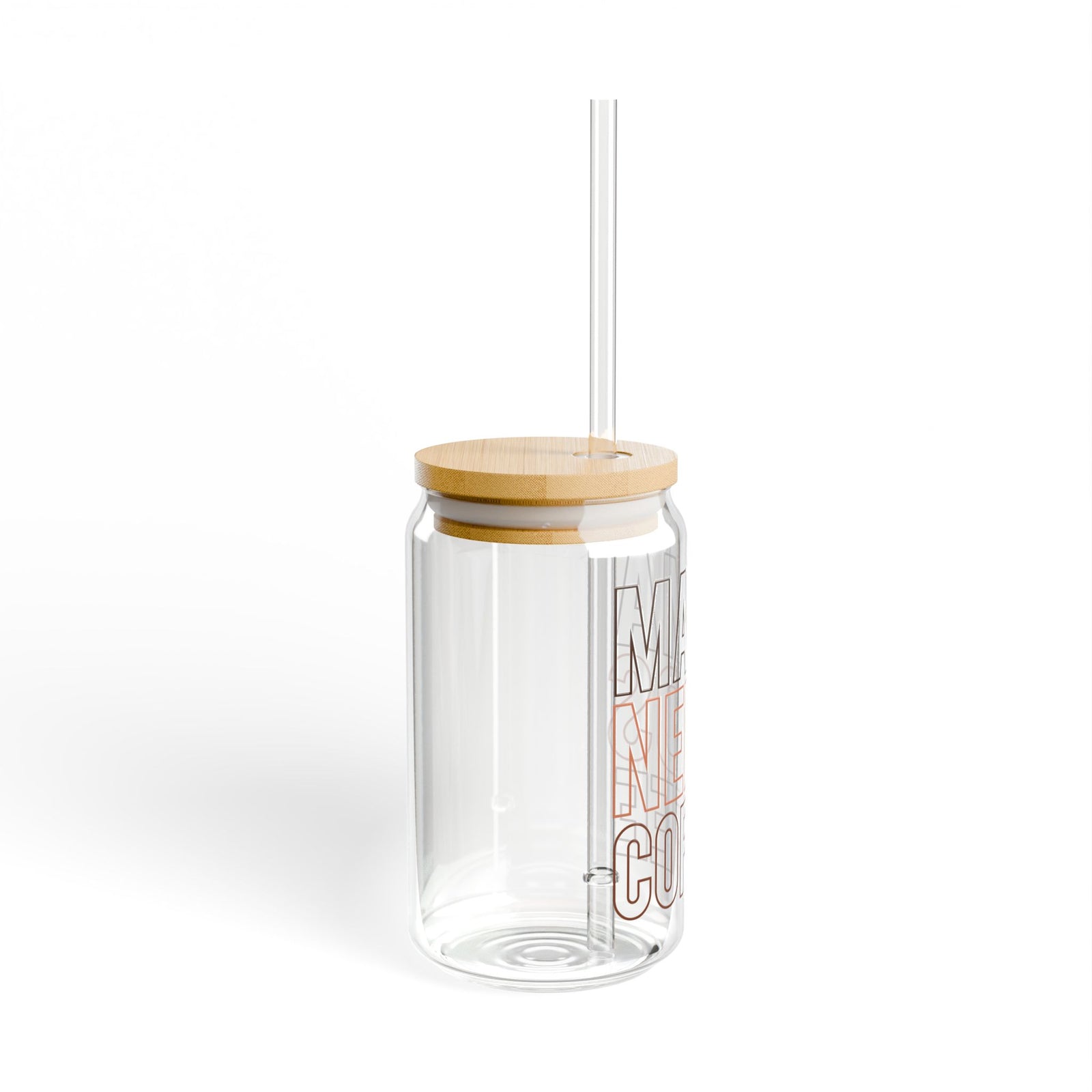 Mama Needs Coffee Sipper Glass 16oz Reusable Drink Jar with Lid & Straw