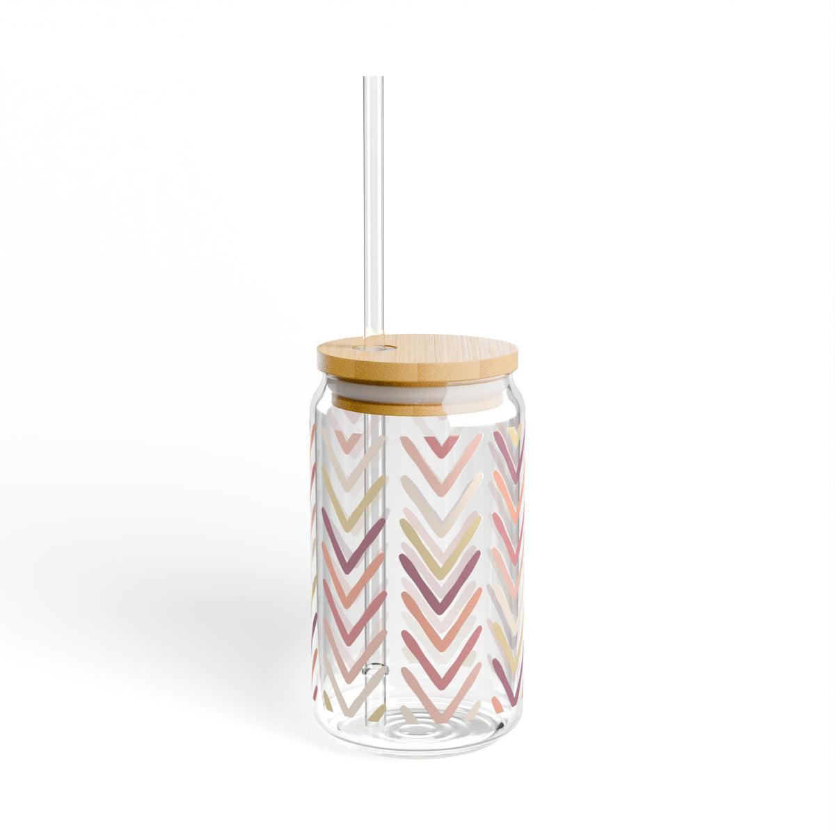 Boho Chevron Sipper Glass 16oz — Reusable Drink Jar with Lid & Straw