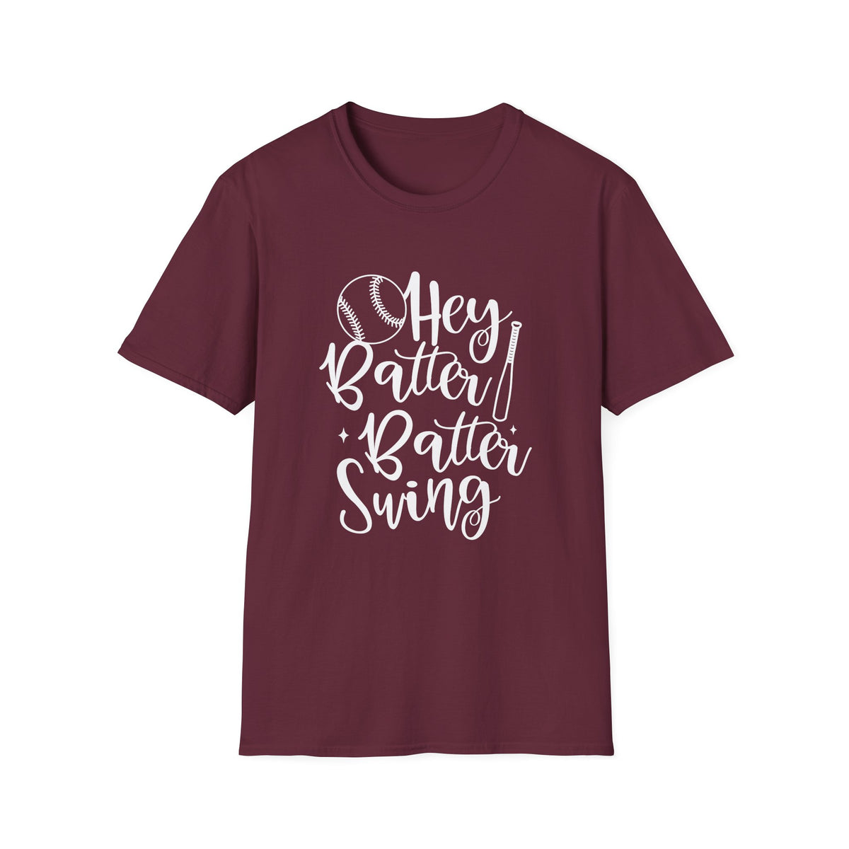 Hey Batter Batter Swing Baseball Graphic T-Shirt Cute Sports Mom Tee (12 Team Colors)