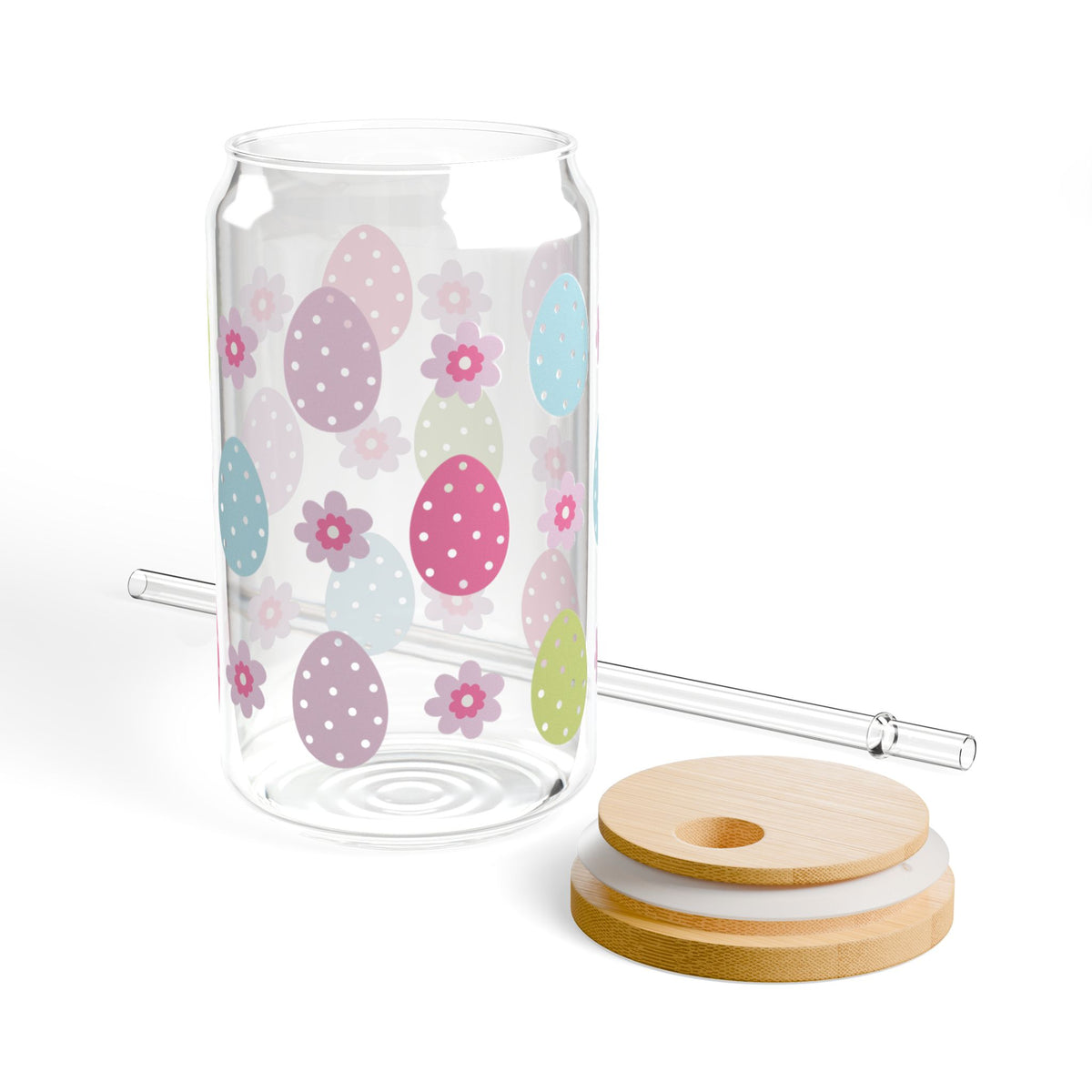 Retro Easter Egg Tumbler Sipper Glass 16oz — Reusable Drink Jar with Lid & Straw