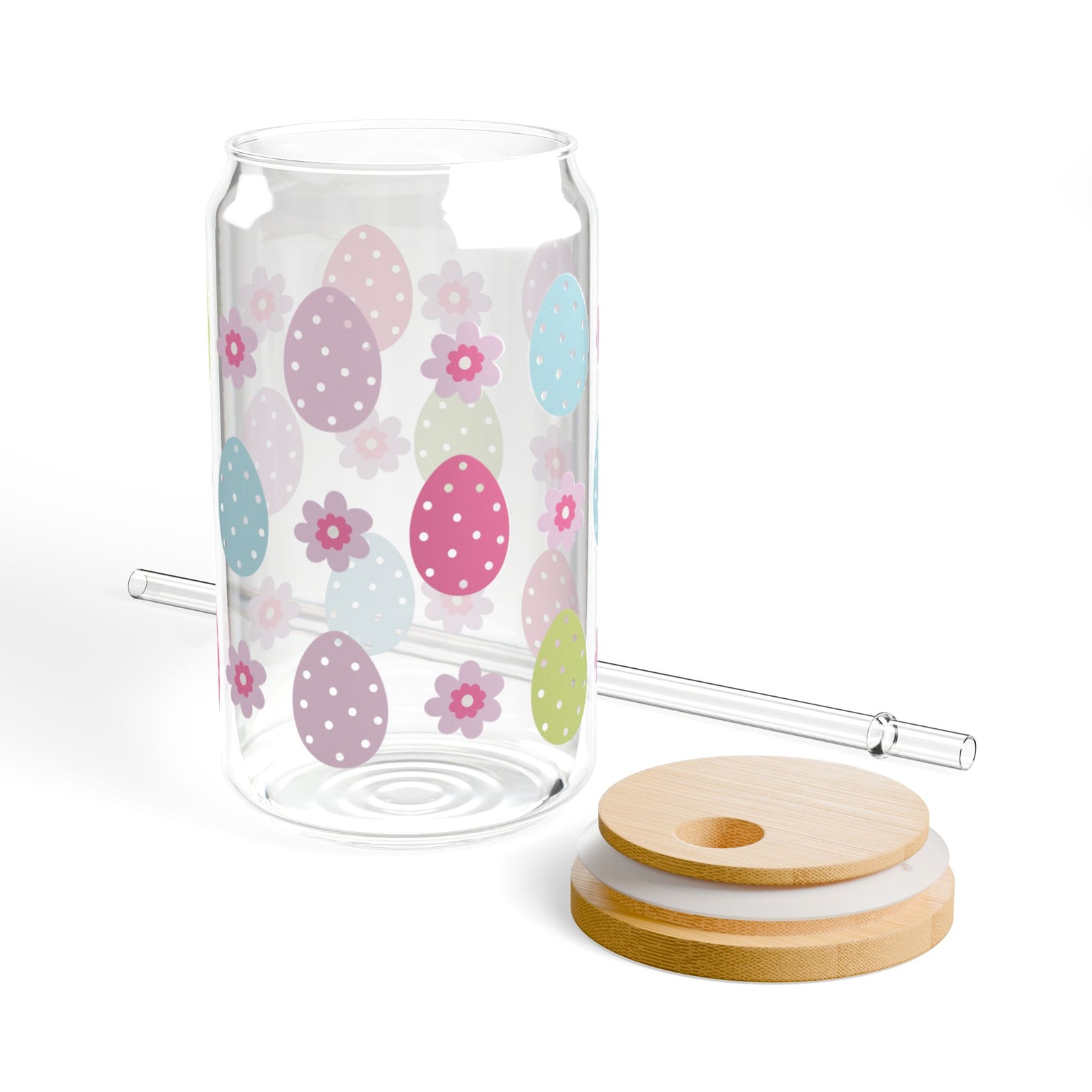 Retro Easter Egg Tumbler Sipper Glass 16oz — Reusable Drink Jar with Lid & Straw